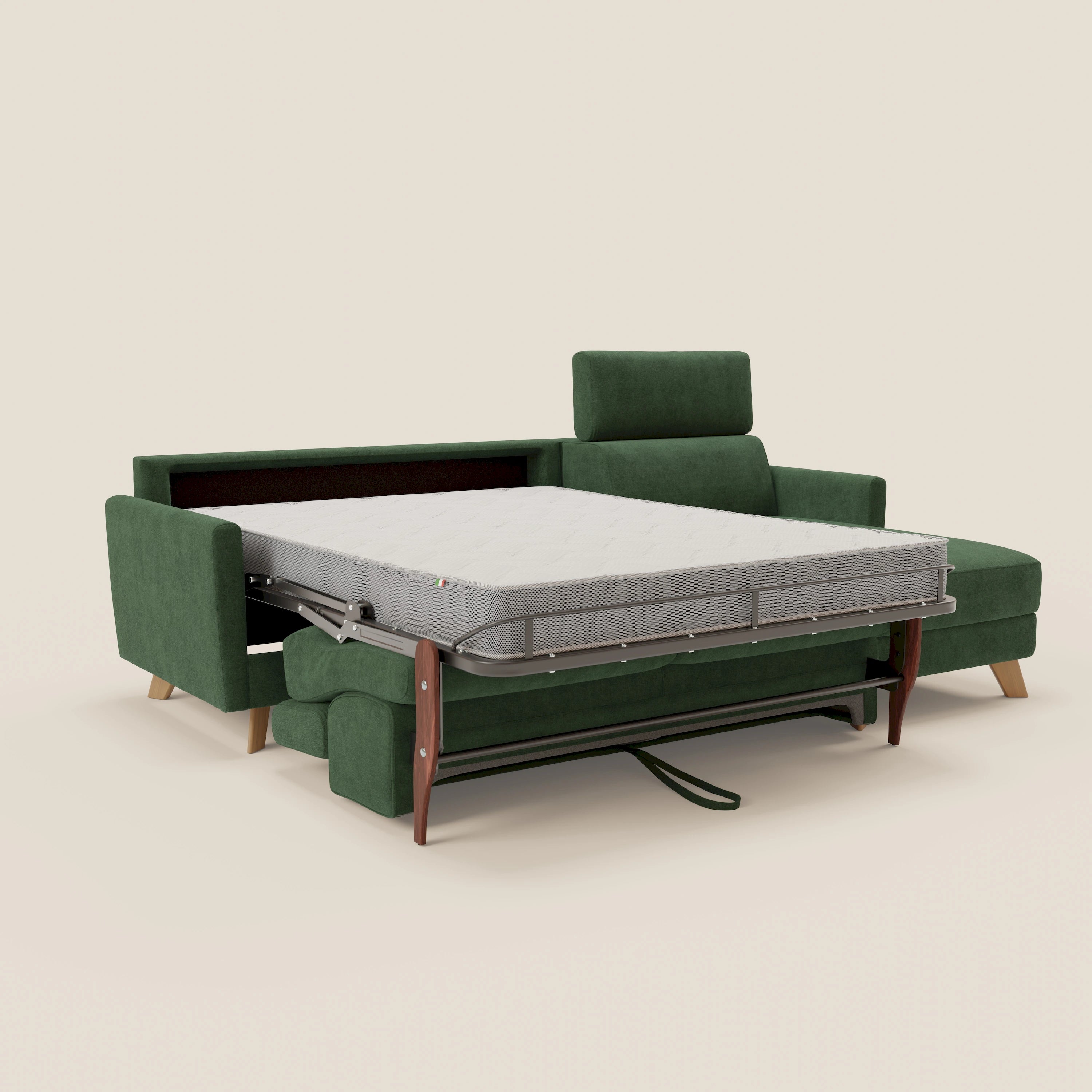 Francy canapé d'angle convertible déhoussable - méridienne avec coffre et têtières inclinables en tissu détachable T17 vert