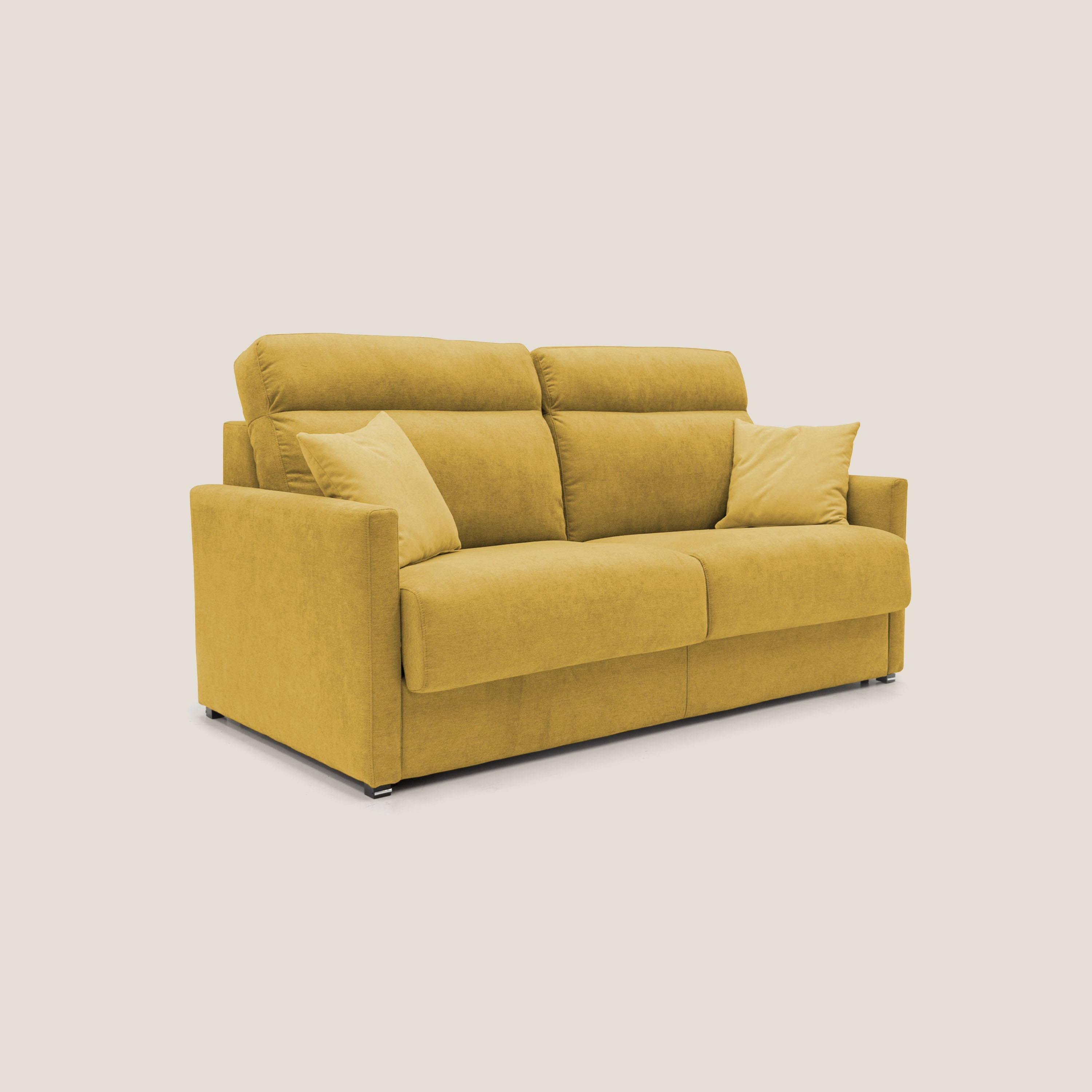 Margot Divano letto matrimoniale con schienale morbido alto in tessuto T02 giallo - divani.store