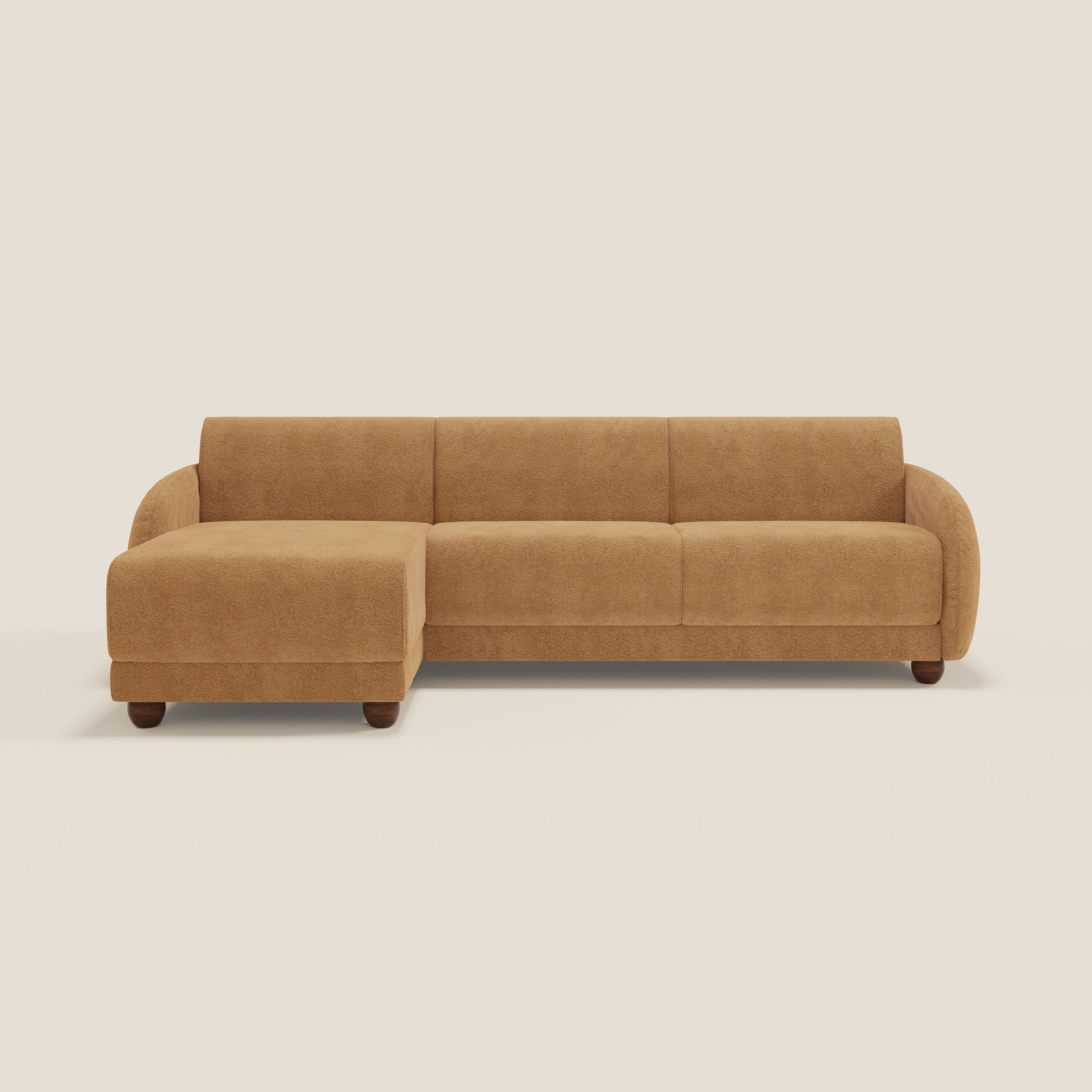 Giglio divano letto angolare con materasso alto 18 cm e penisola contenitore in morbido bouclé impermeabile T07 - divani.store