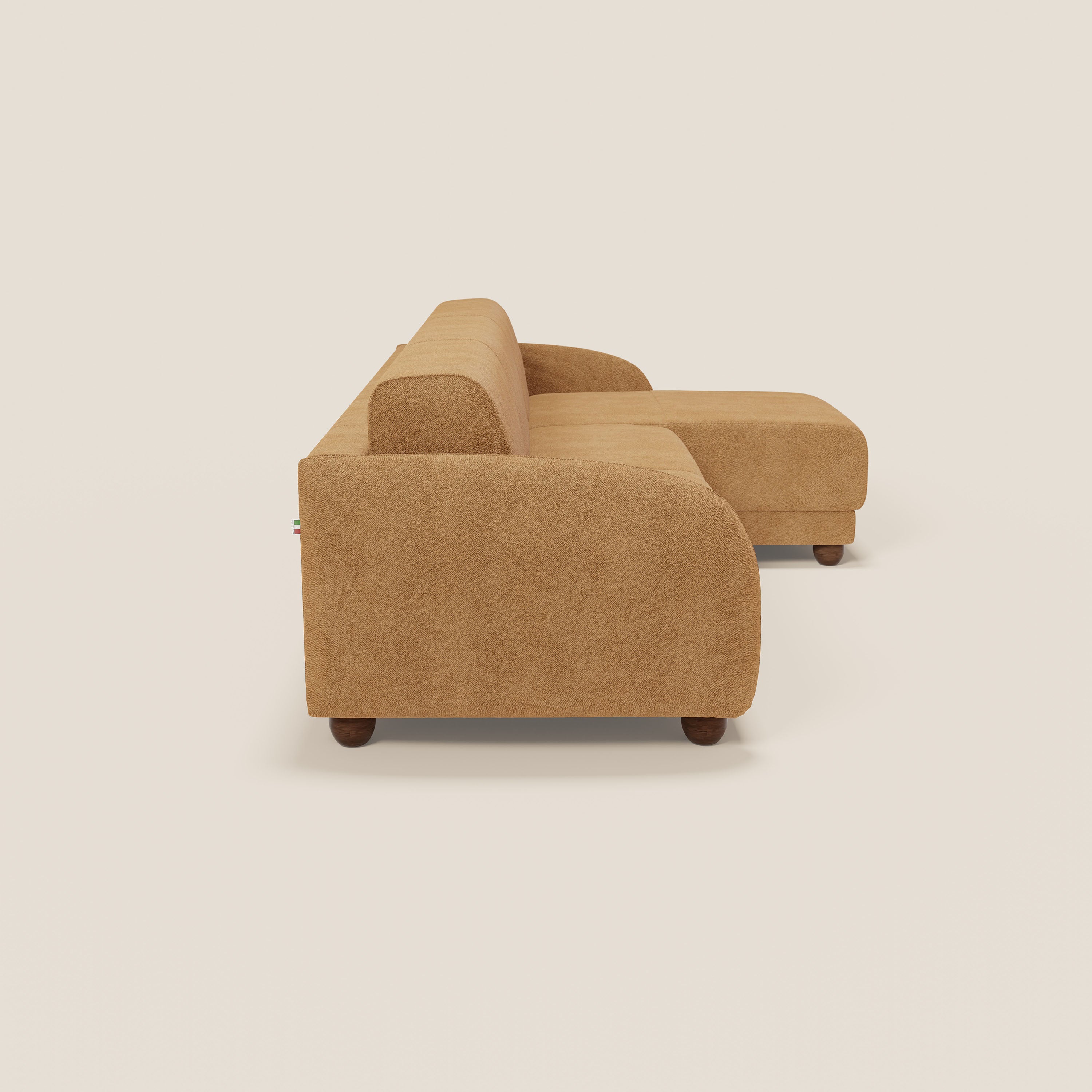 Giglio divano letto angolare con materasso alto 18 cm e penisola contenitore in morbido bouclé impermeabile T07 - divani.store