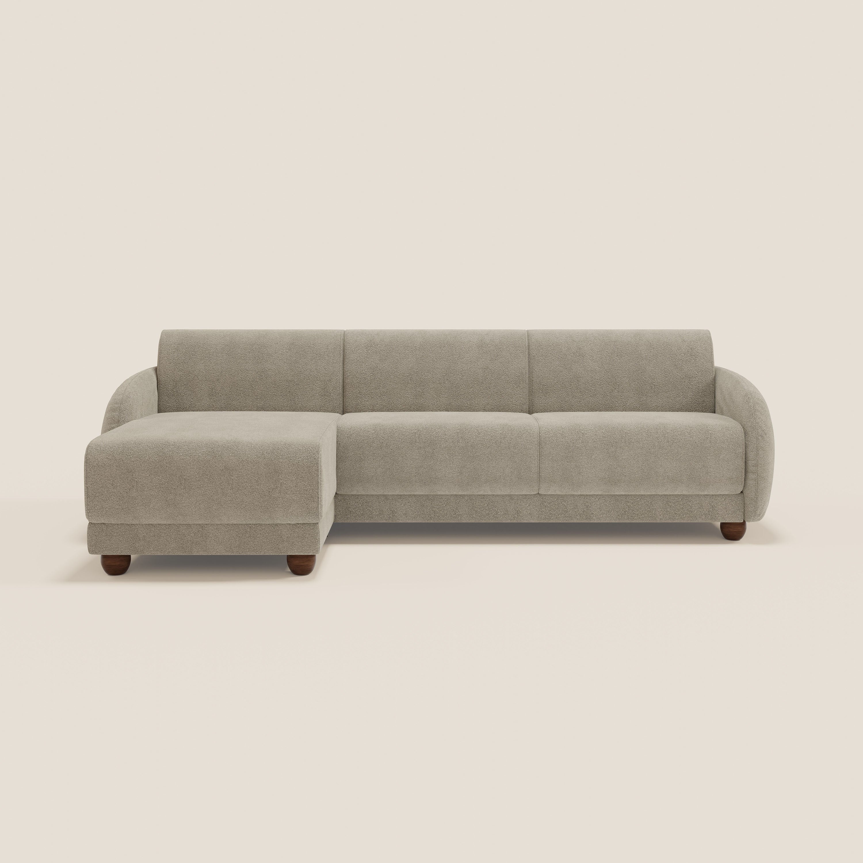 Giglio divano letto angolare con materasso alto 18 cm e penisola contenitore in morbido bouclé impermeabile T07 - divani.store