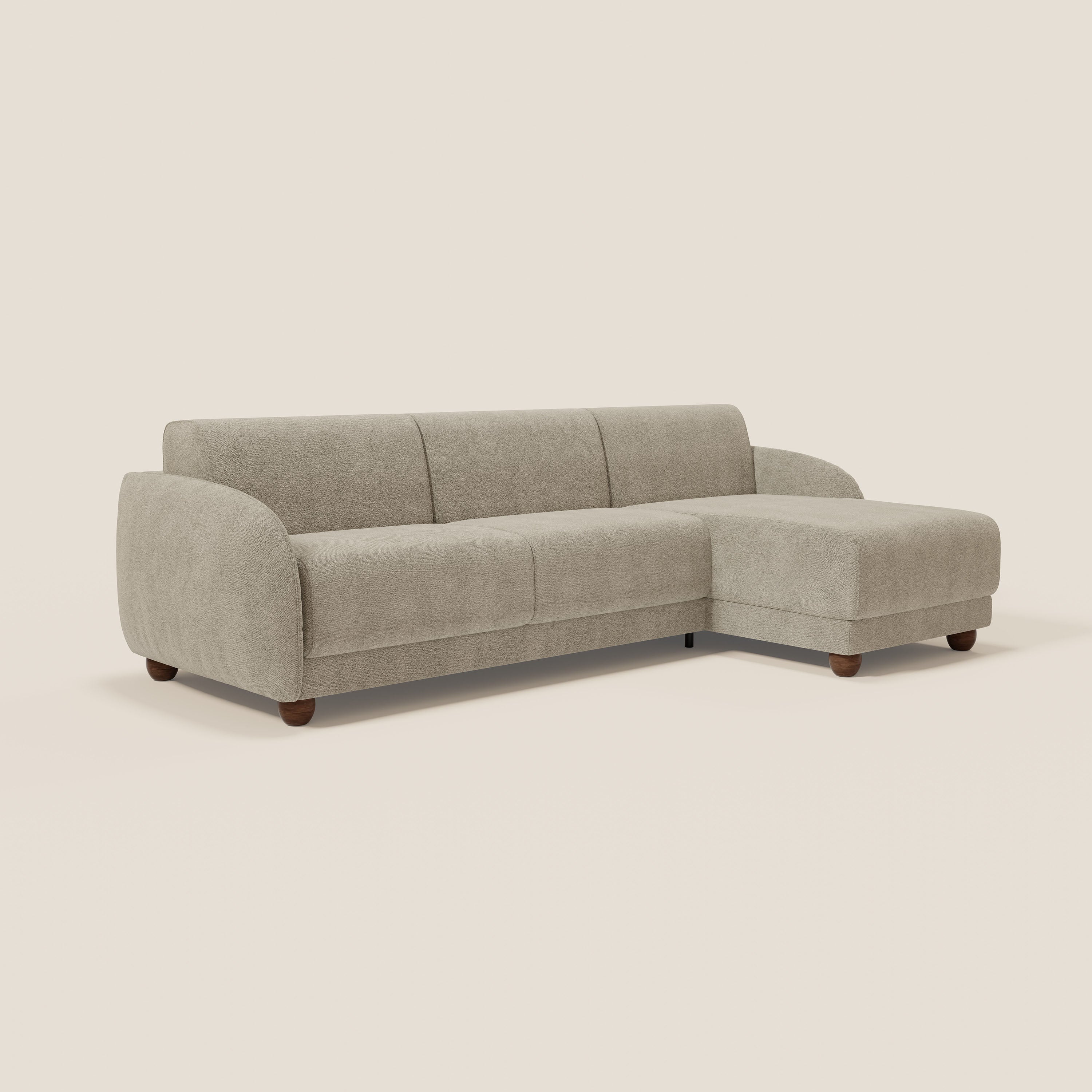 Giglio divano letto angolare con materasso alto 18 cm e penisola contenitore in morbido bouclé impermeabile T07 - divani.store