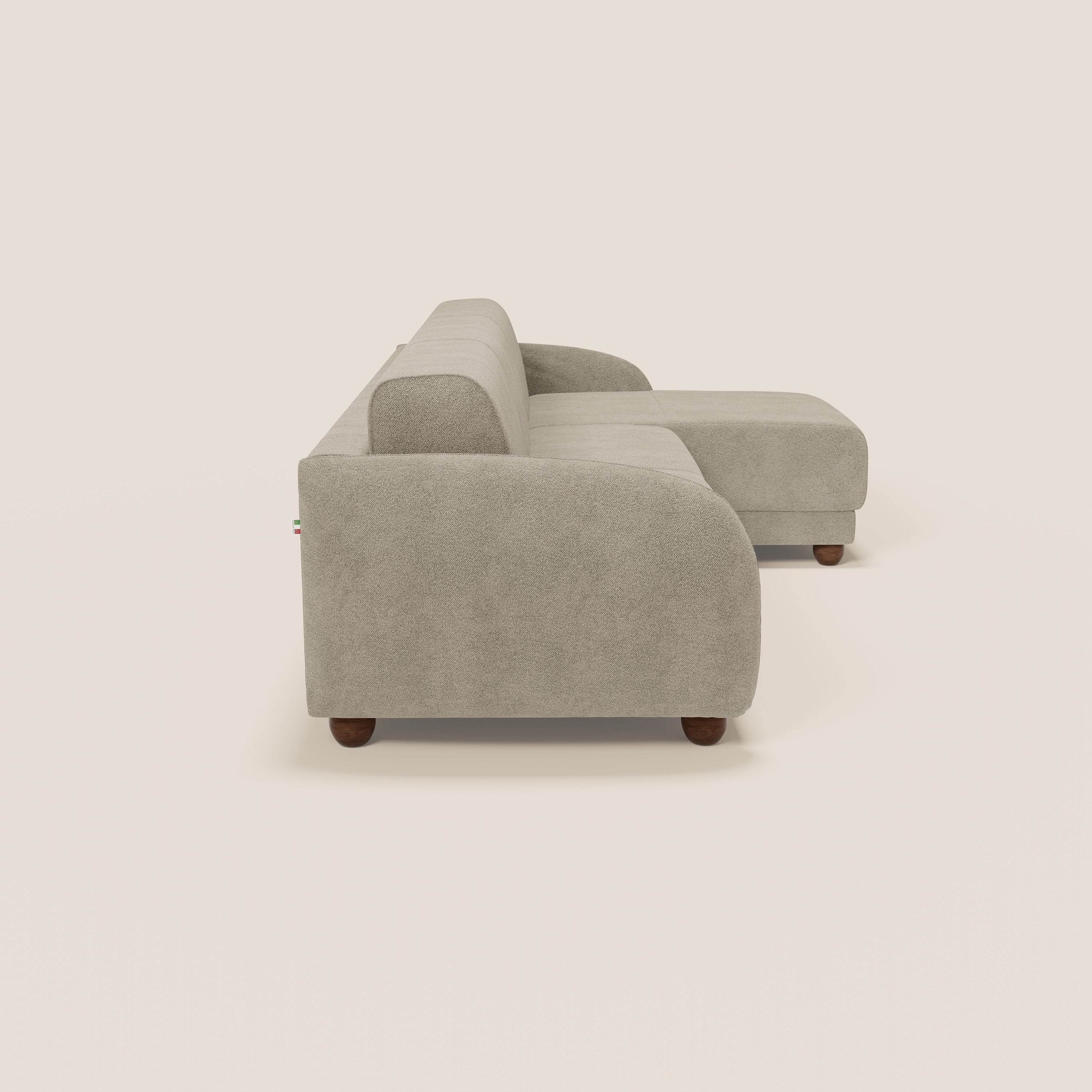 Giglio divano letto angolare con materasso alto 18 cm e penisola contenitore in morbido bouclé impermeabile T07 - divani.store