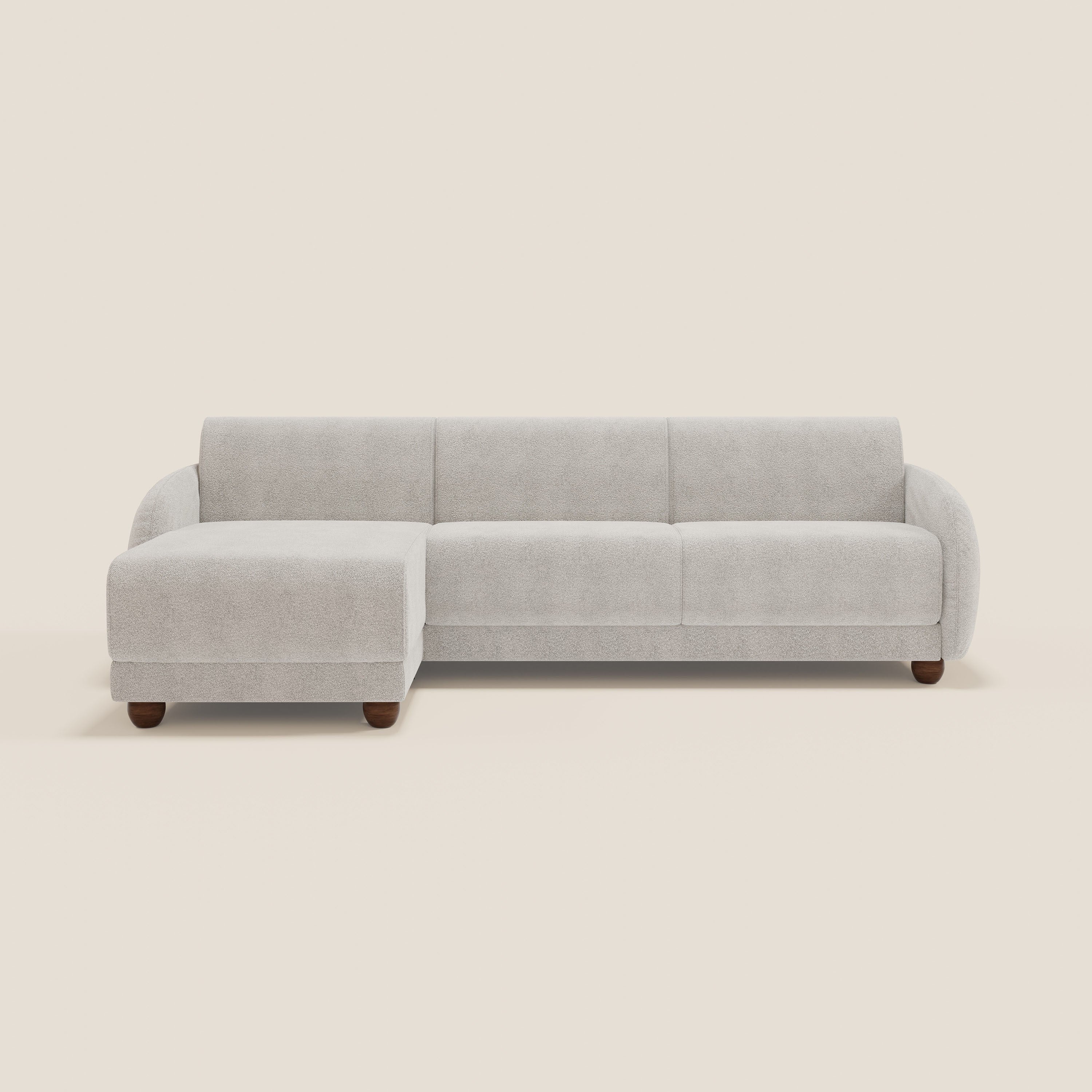 Giglio divano letto angolare con materasso alto 18 cm e penisola contenitore in morbido bouclé impermeabile T07 - divani.store