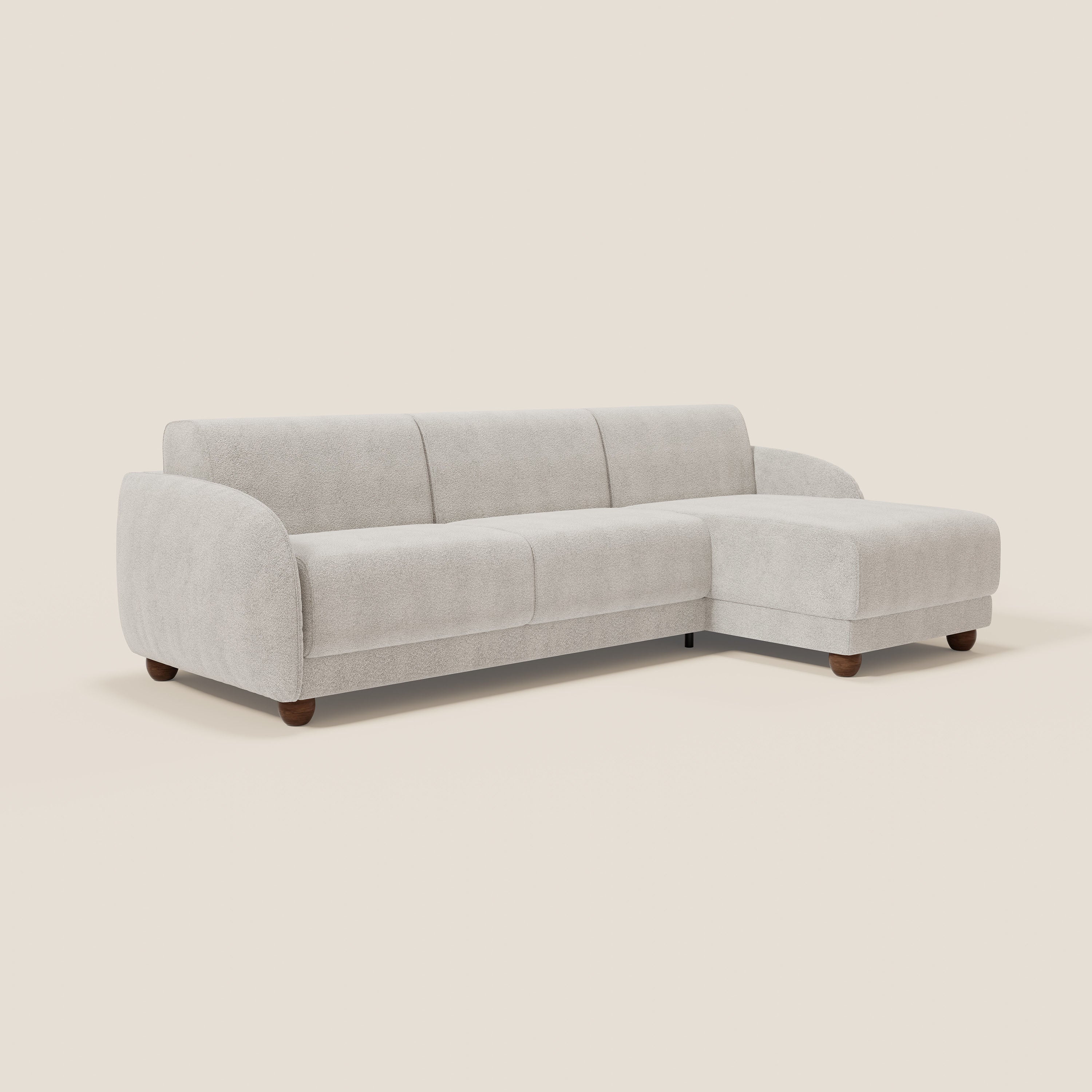 Giglio divano letto angolare con materasso alto 18 cm e penisola contenitore in morbido bouclé impermeabile T07 - divani.store