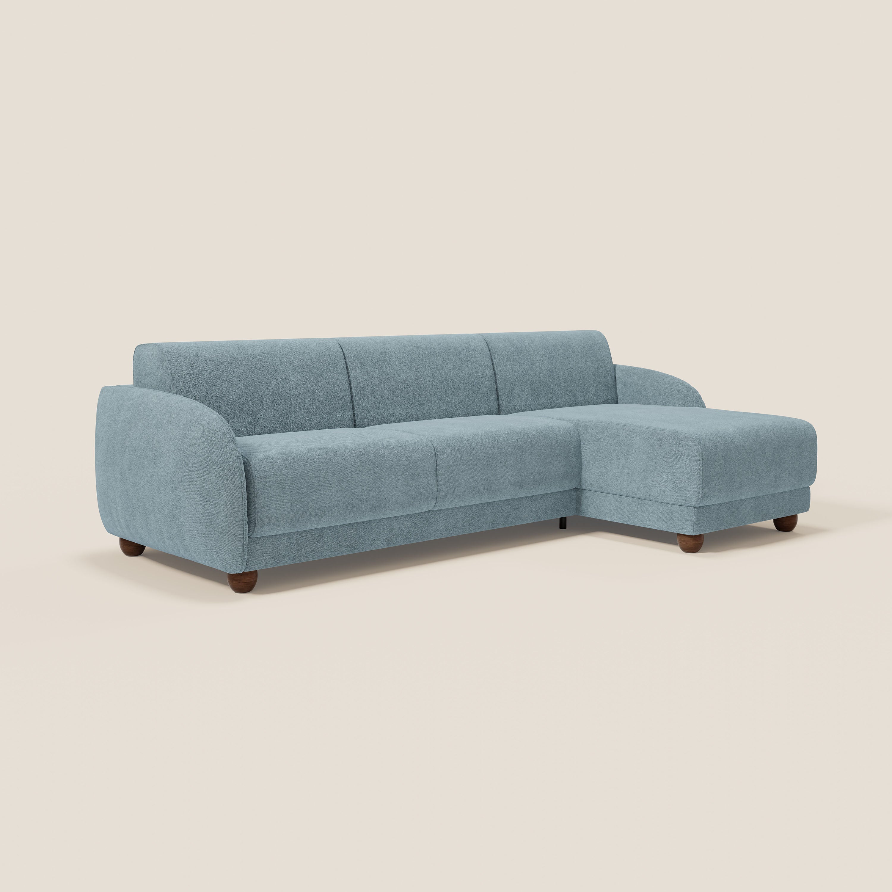 Giglio divano letto angolare con materasso alto 18 cm e penisola contenitore in morbido bouclé impermeabile T07 - divani.store