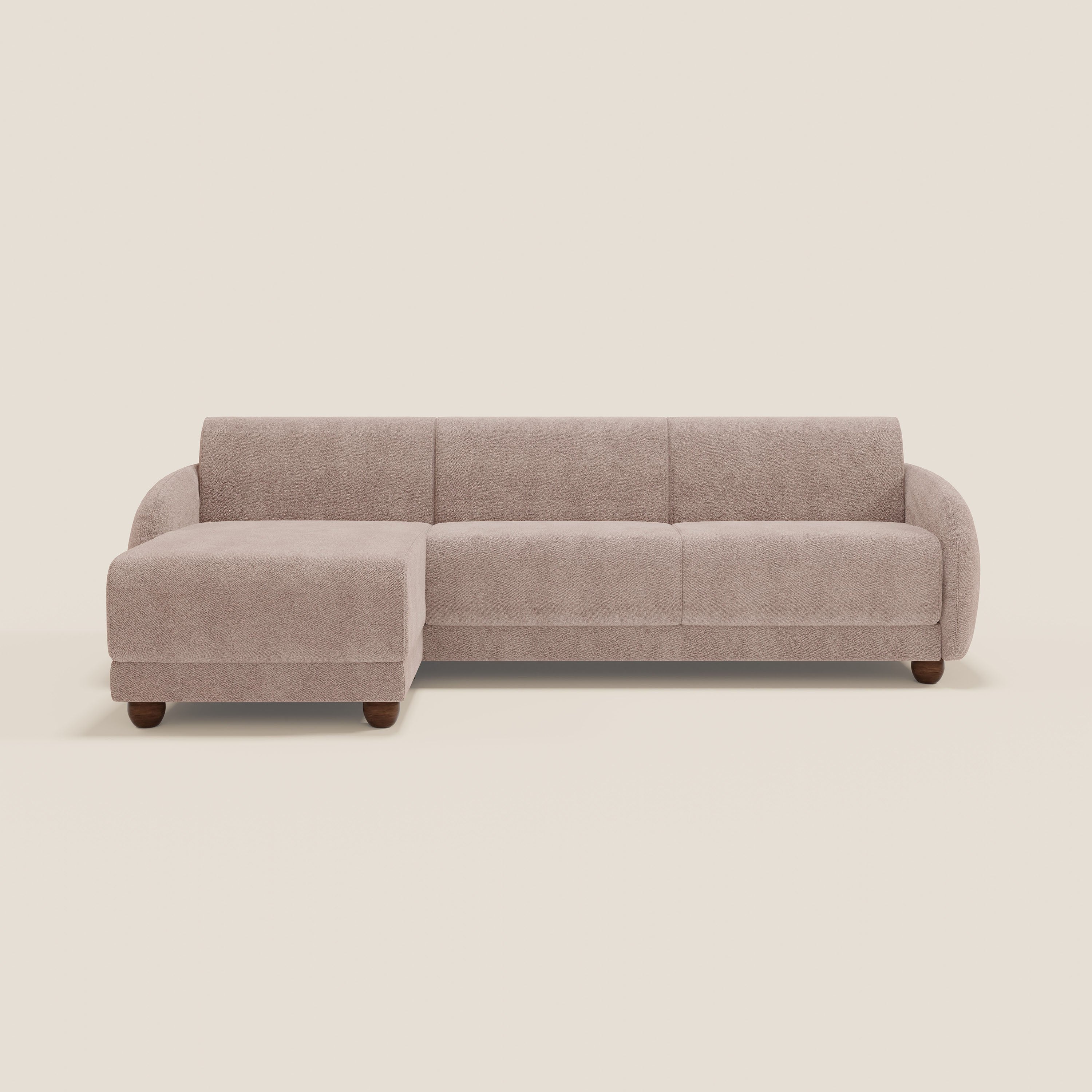 Giglio divano letto angolare con materasso alto 18 cm e penisola contenitore in morbido bouclé impermeabile T07 - divani.store