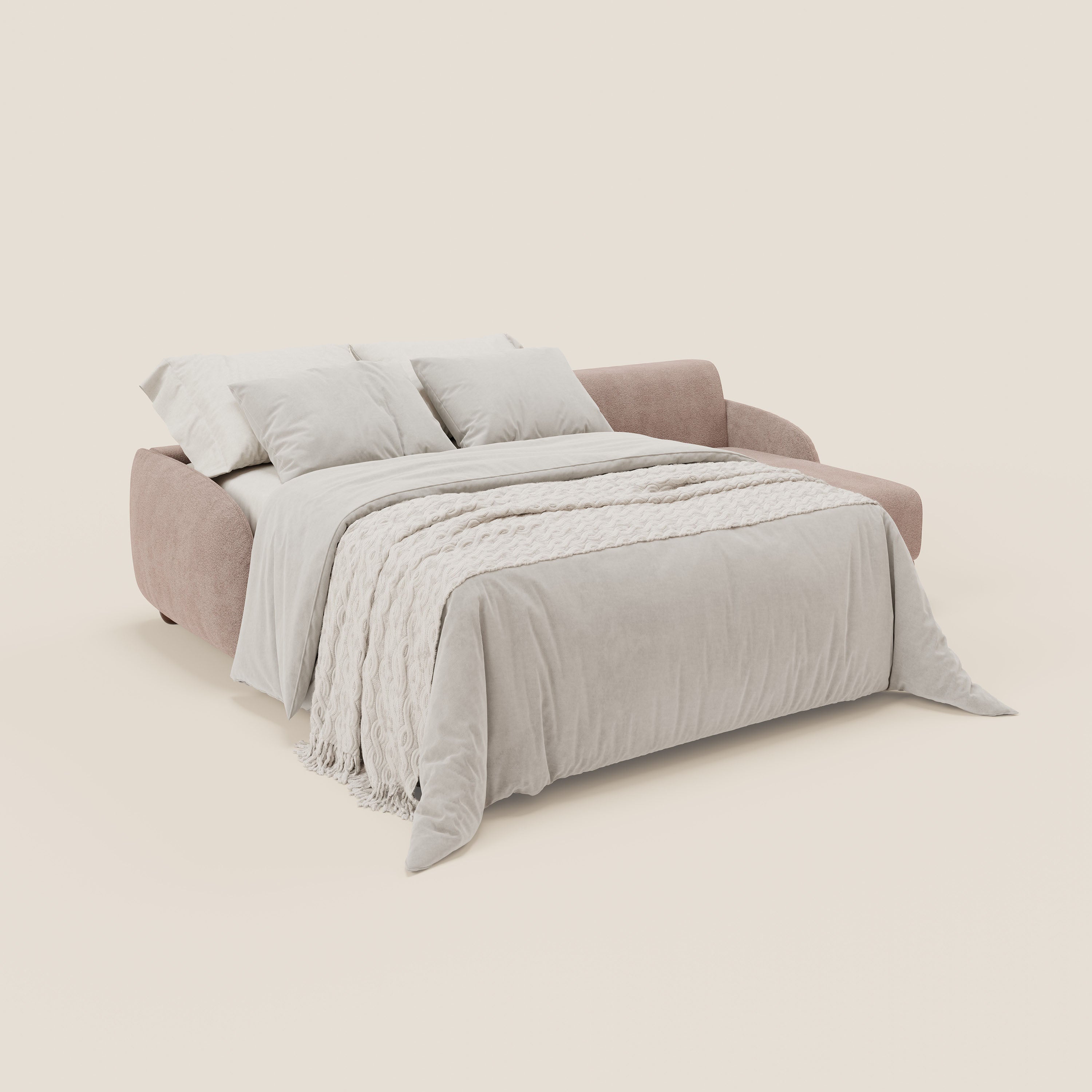 Giglio divano letto angolare con materasso alto 18 cm e penisola contenitore in morbido bouclé impermeabile T07 - divani.store