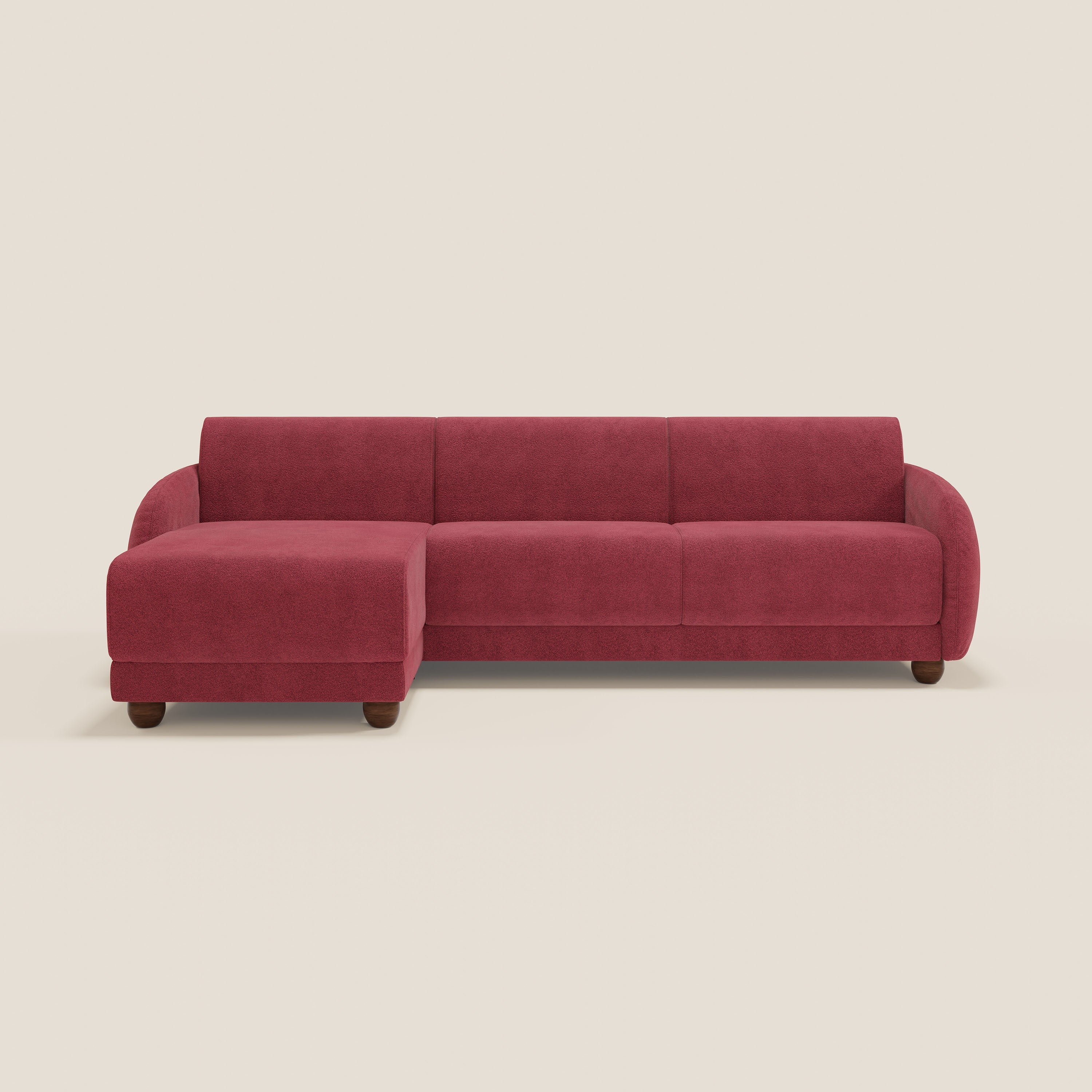 Giglio divano letto angolare con materasso alto 18 cm e penisola contenitore in morbido bouclé impermeabile T07 - divani.store