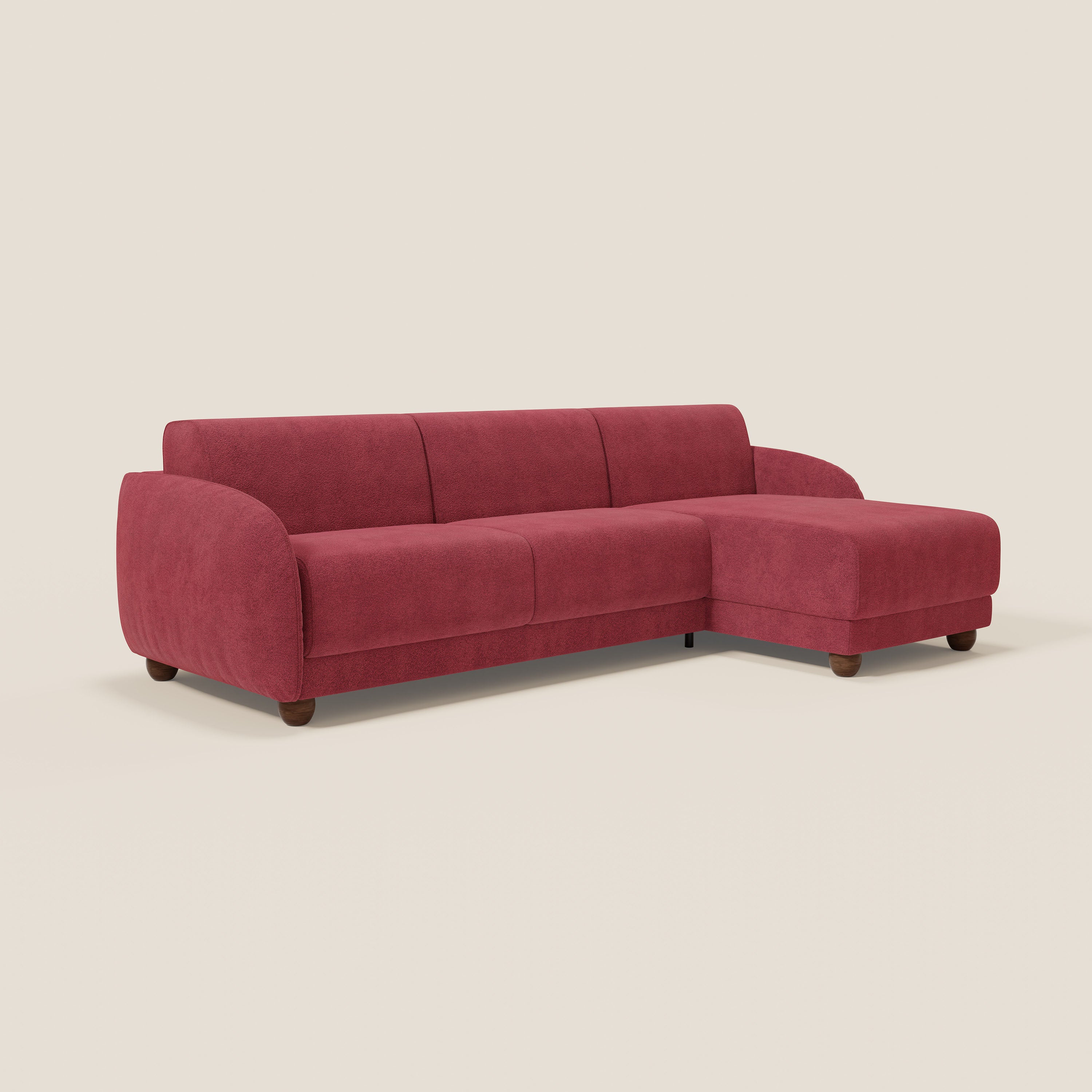 Giglio divano letto angolare con materasso alto 18 cm e penisola contenitore in morbido bouclé impermeabile T07 - divani.store