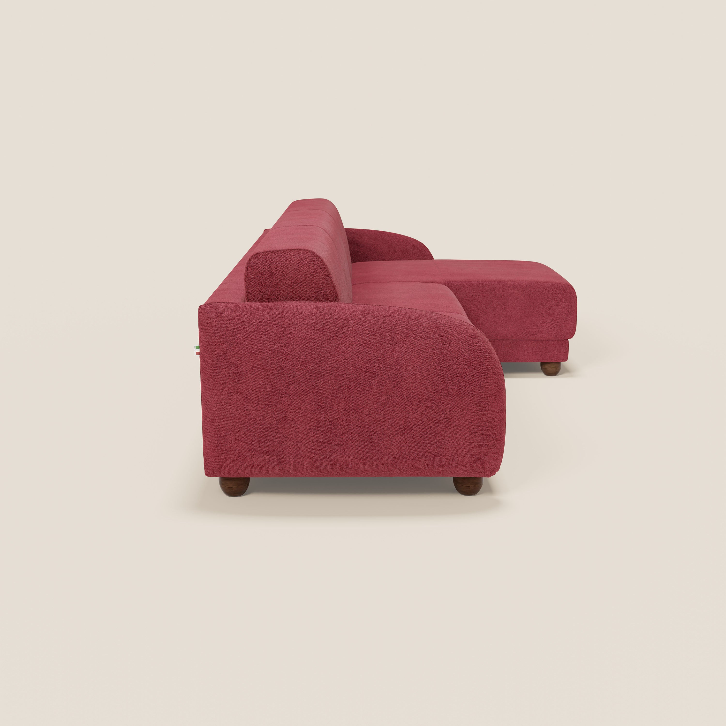 Giglio divano letto angolare con materasso alto 18 cm e penisola contenitore in morbido bouclé impermeabile T07 - divani.store