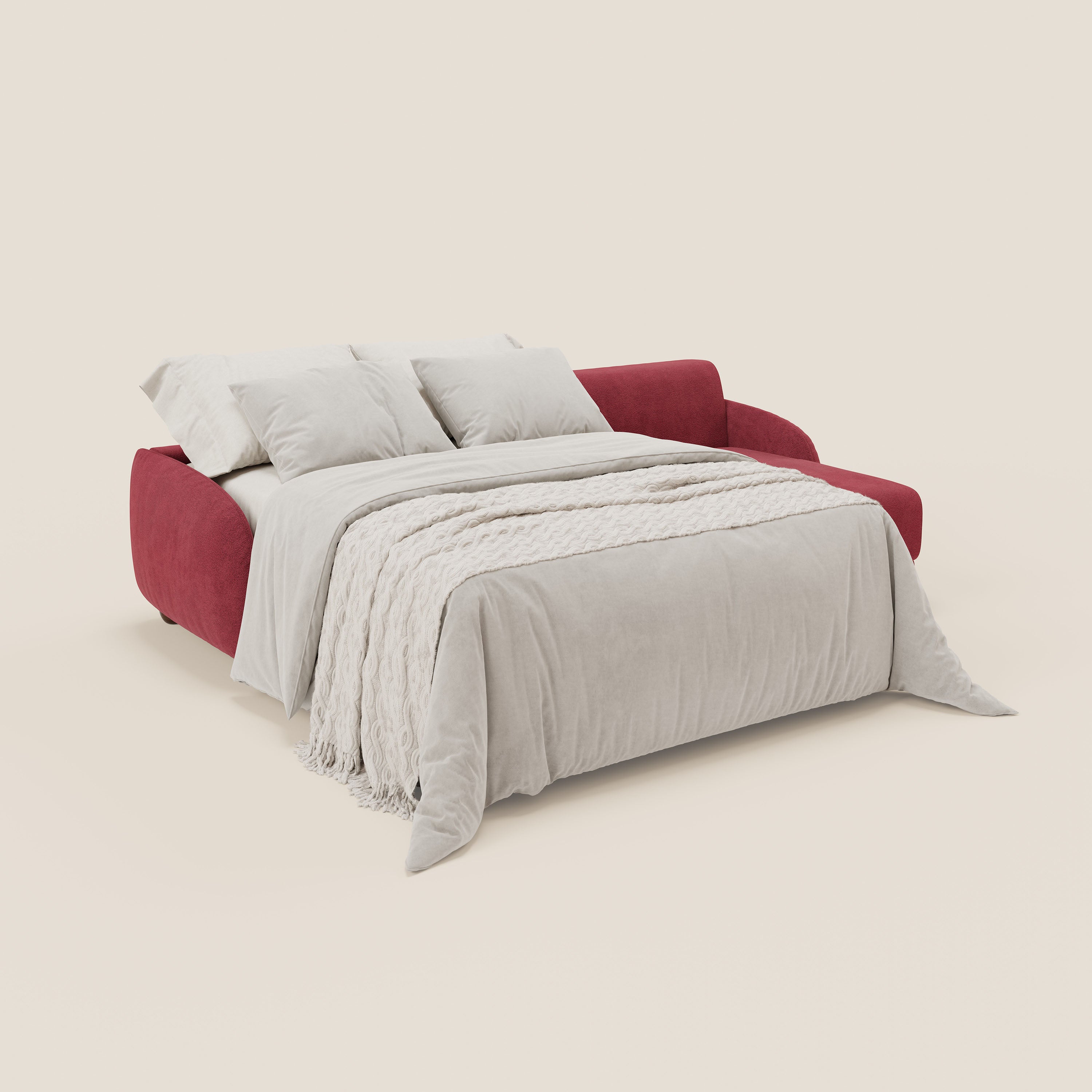 Giglio divano letto angolare con materasso alto 18 cm e penisola contenitore in morbido bouclé impermeabile T07 - divani.store