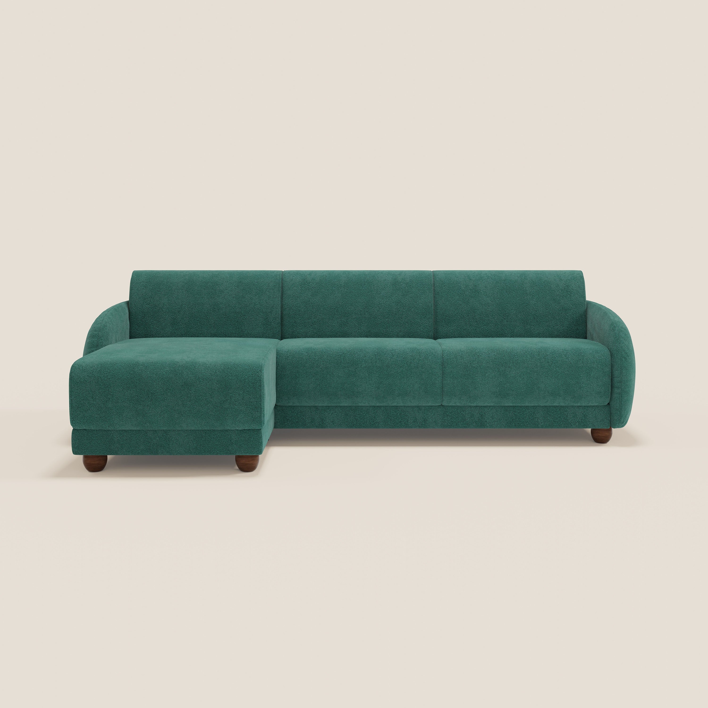 Giglio divano letto angolare con materasso alto 18 cm e penisola contenitore in morbido bouclé impermeabile T07 - divani.store
