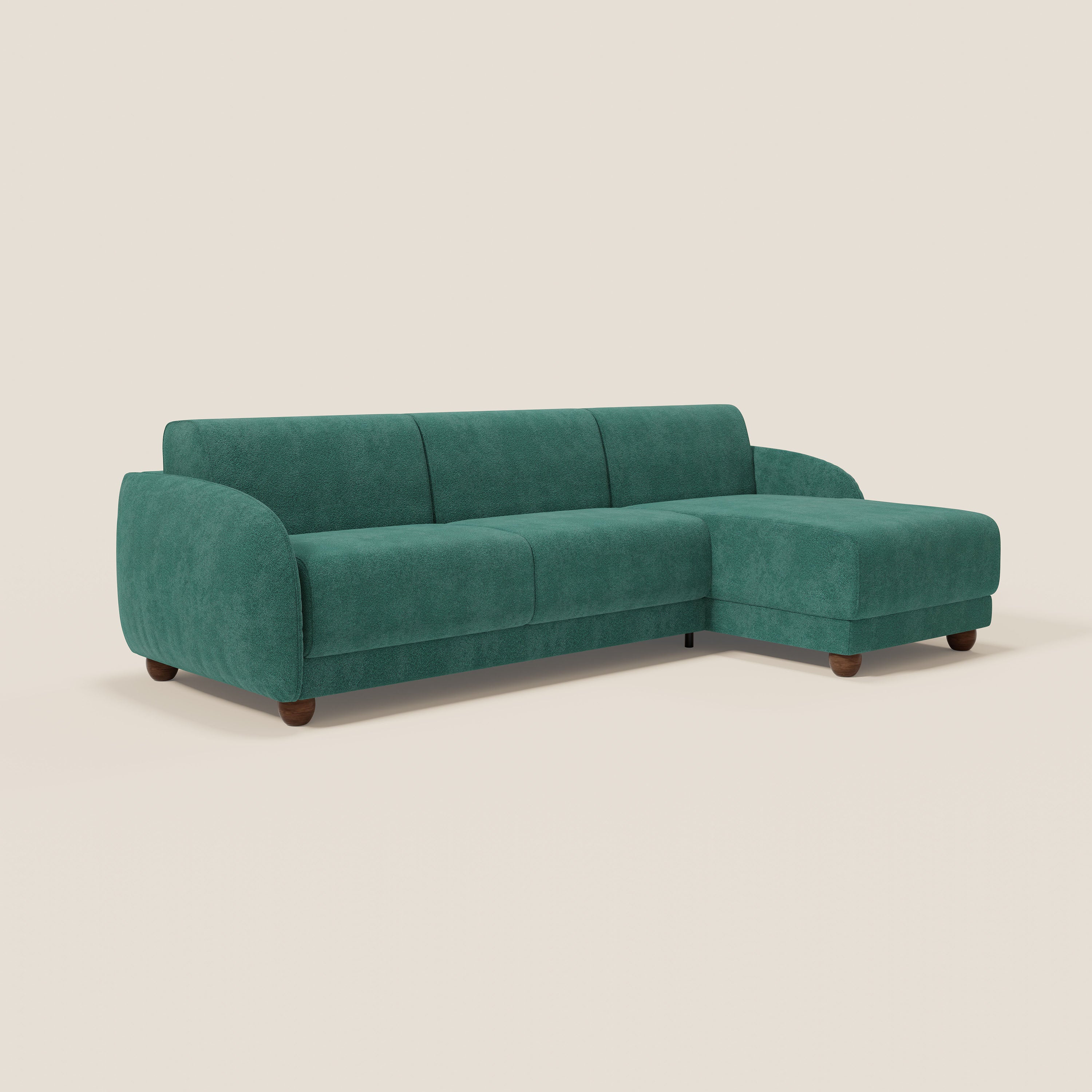 Giglio divano letto angolare con materasso alto 18 cm e penisola contenitore in morbido bouclé impermeabile T07 - divani.store
