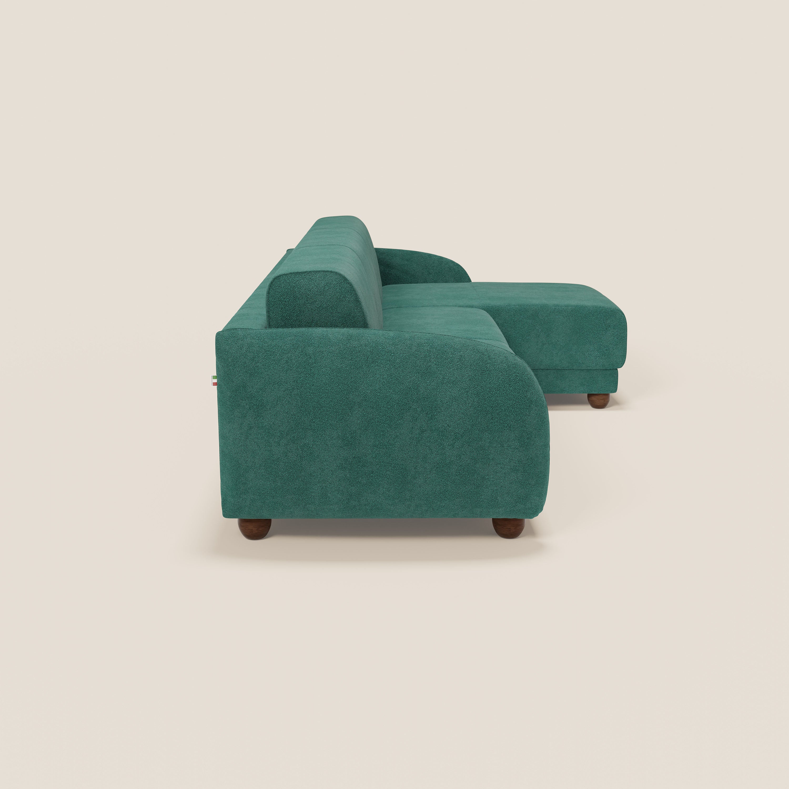Giglio divano letto angolare con materasso alto 18 cm e penisola contenitore in morbido bouclé impermeabile T07 - divani.store