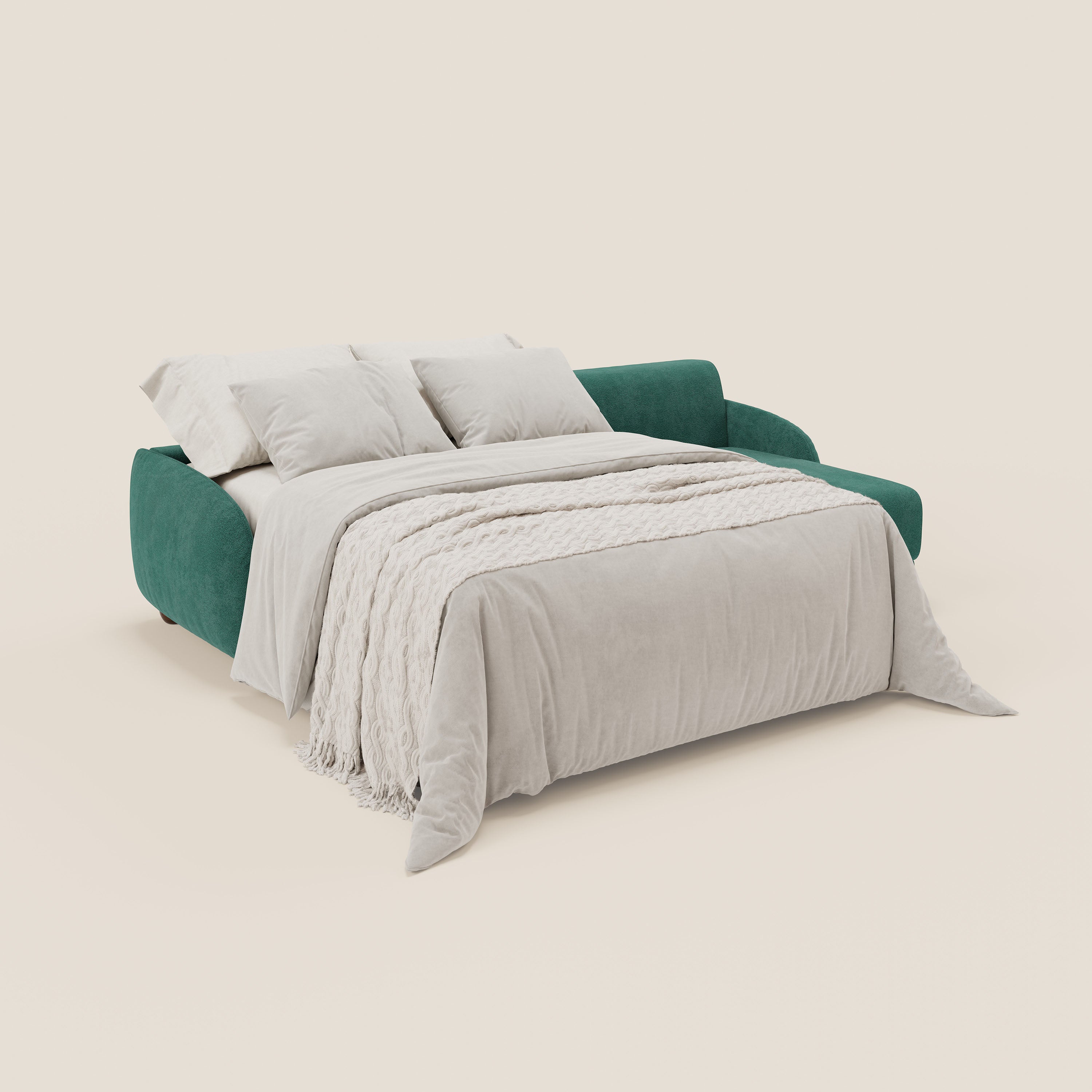 Giglio divano letto angolare con materasso alto 18 cm e penisola contenitore in morbido bouclé impermeabile T07 - divani.store