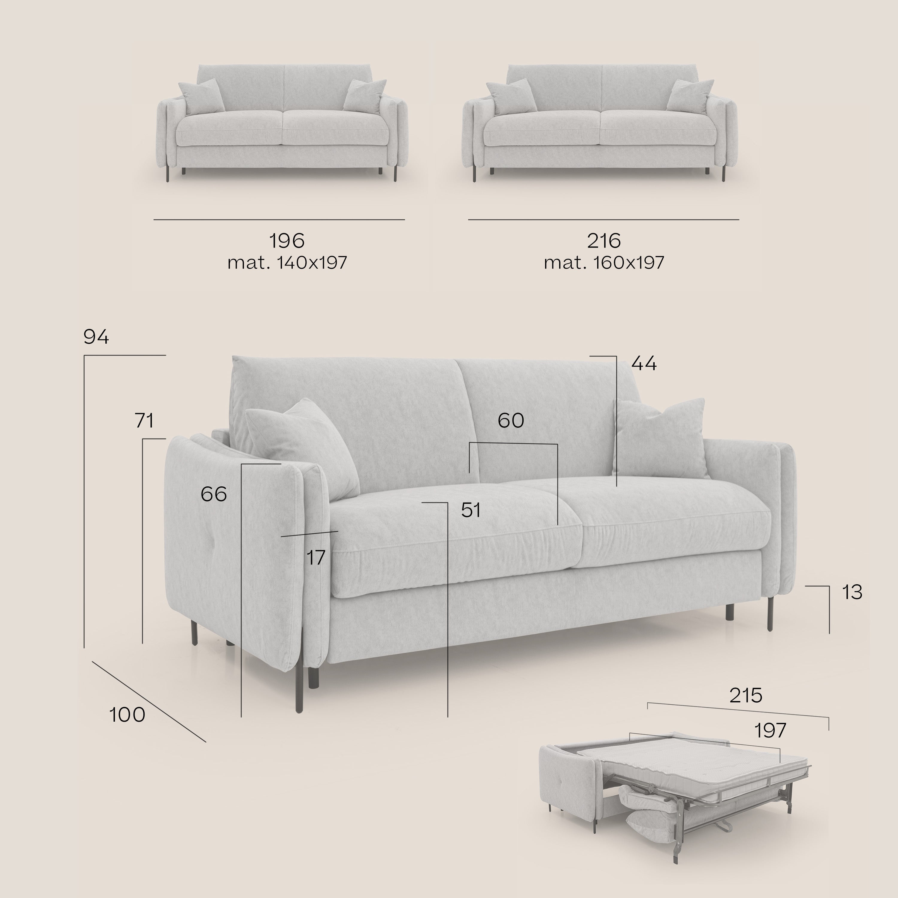 Gregory Divano letto con materasso h18 cm in microfibra effetto velluto impermeabile T09 panna - divani.store