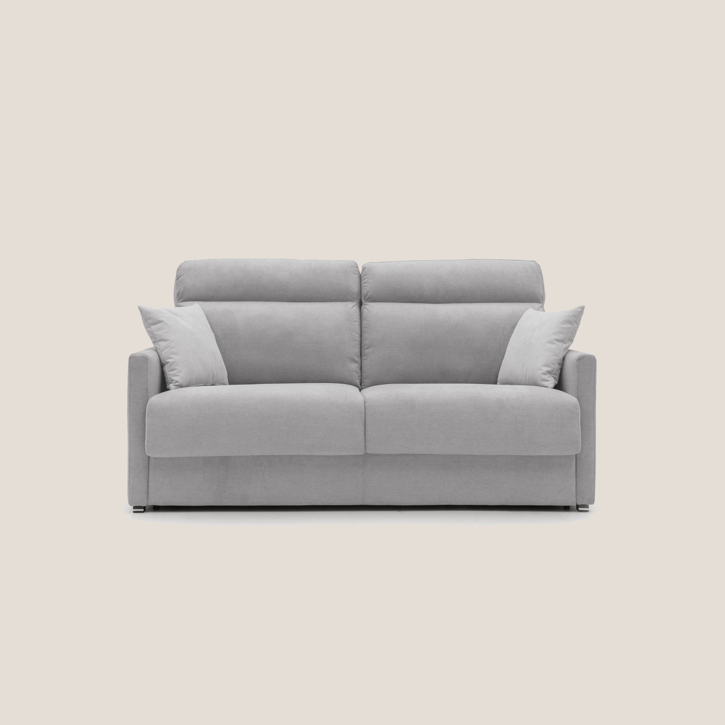 Margot Divano letto matrimoniale con schienale morbido alto in tessuto T02 grigio chiaro - divani.store