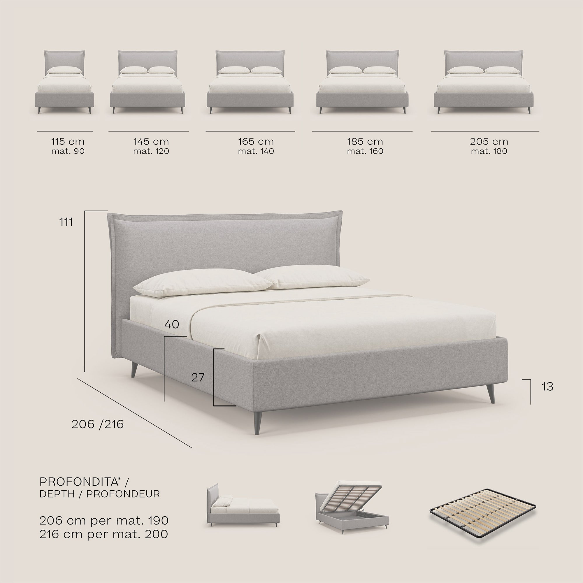 Hans letto contenitore imbottito minimal in tessuto simil cotone impermeabile T19 arancio - divani.store