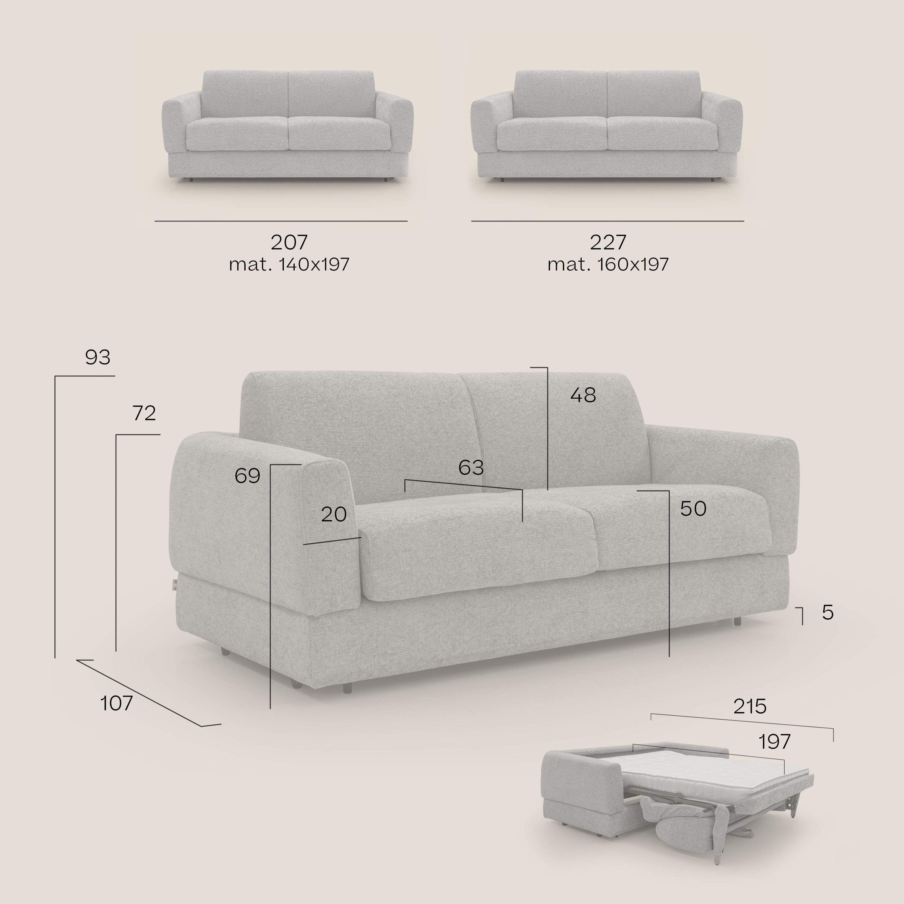Happy Divano letto matrimoniale con materasso h18 cm in tessuto impermeabile T10 petrolio - divani.store