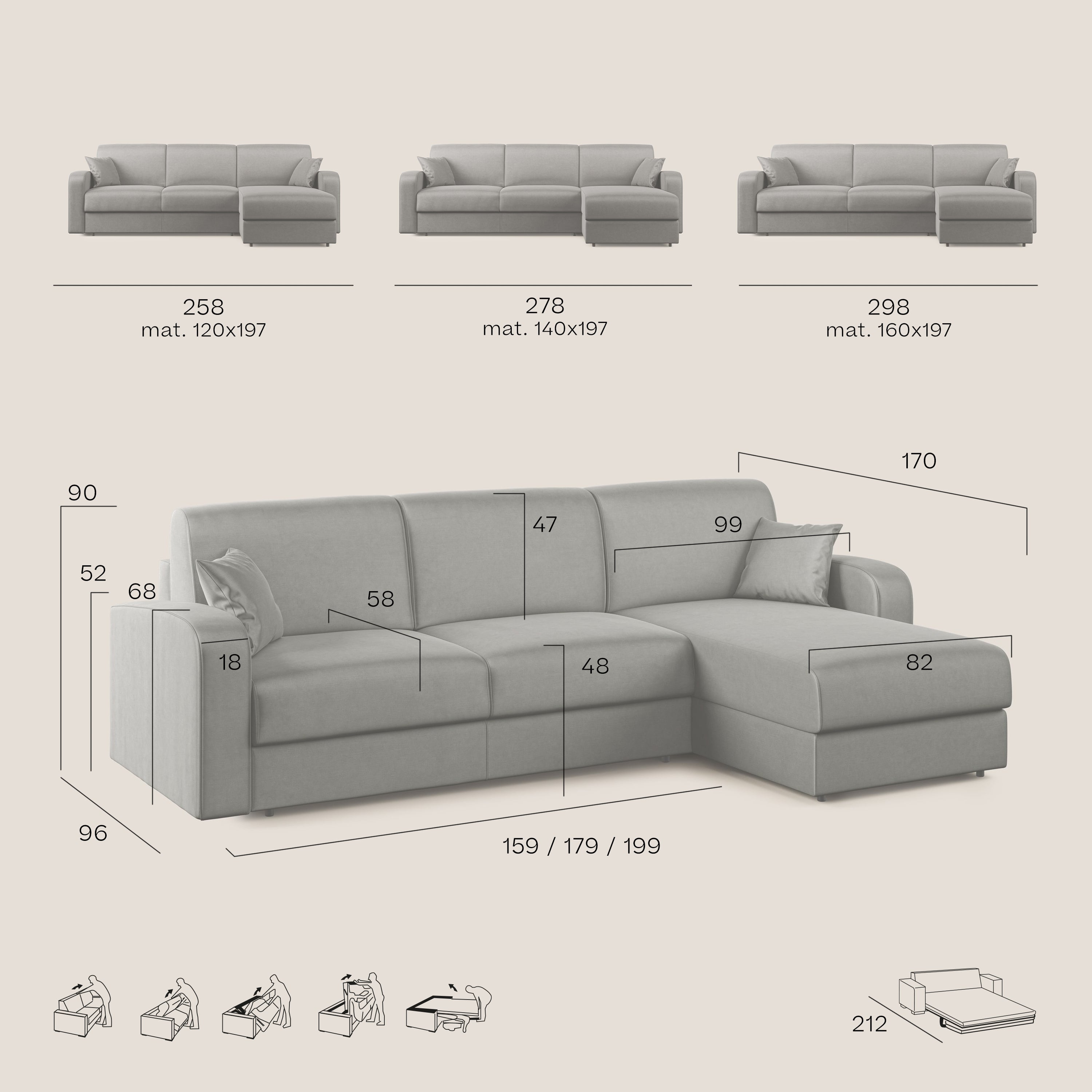 Lebron Divano letto angolare con penisola in velluto morbido T01 oro - divani.store