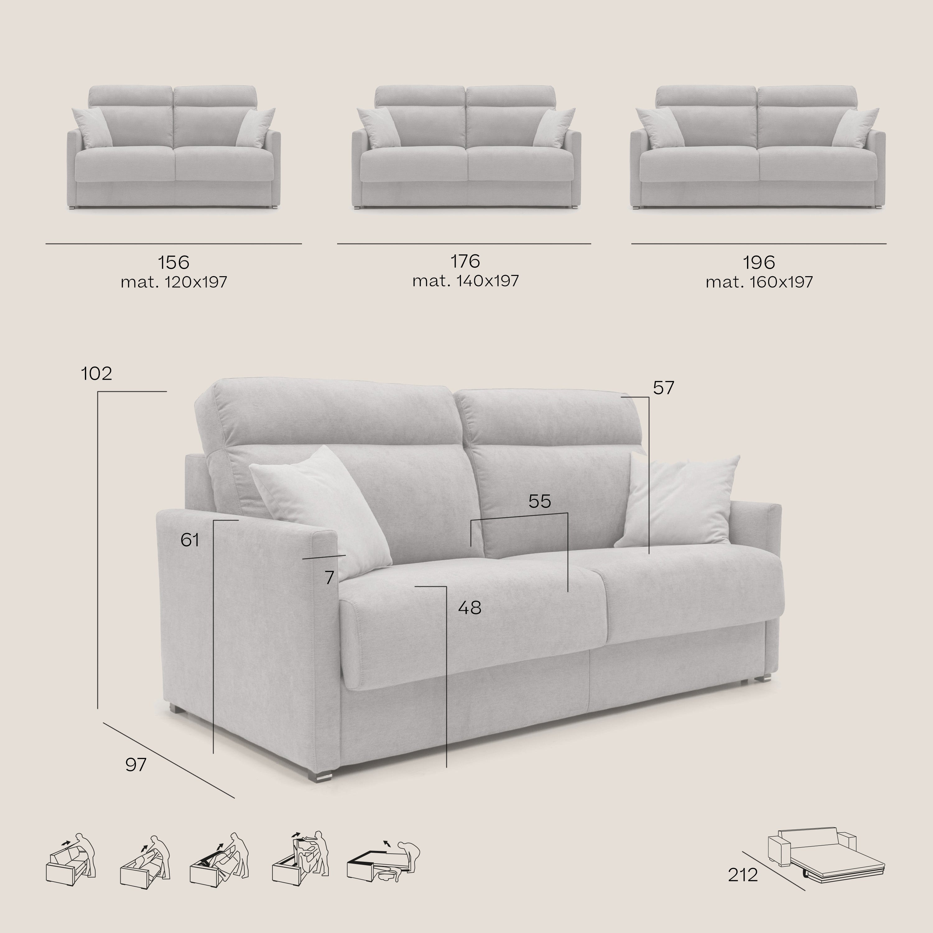 Margot Divano letto matrimoniale con schienale morbido alto in tessuto T02 azzurro - divani.store