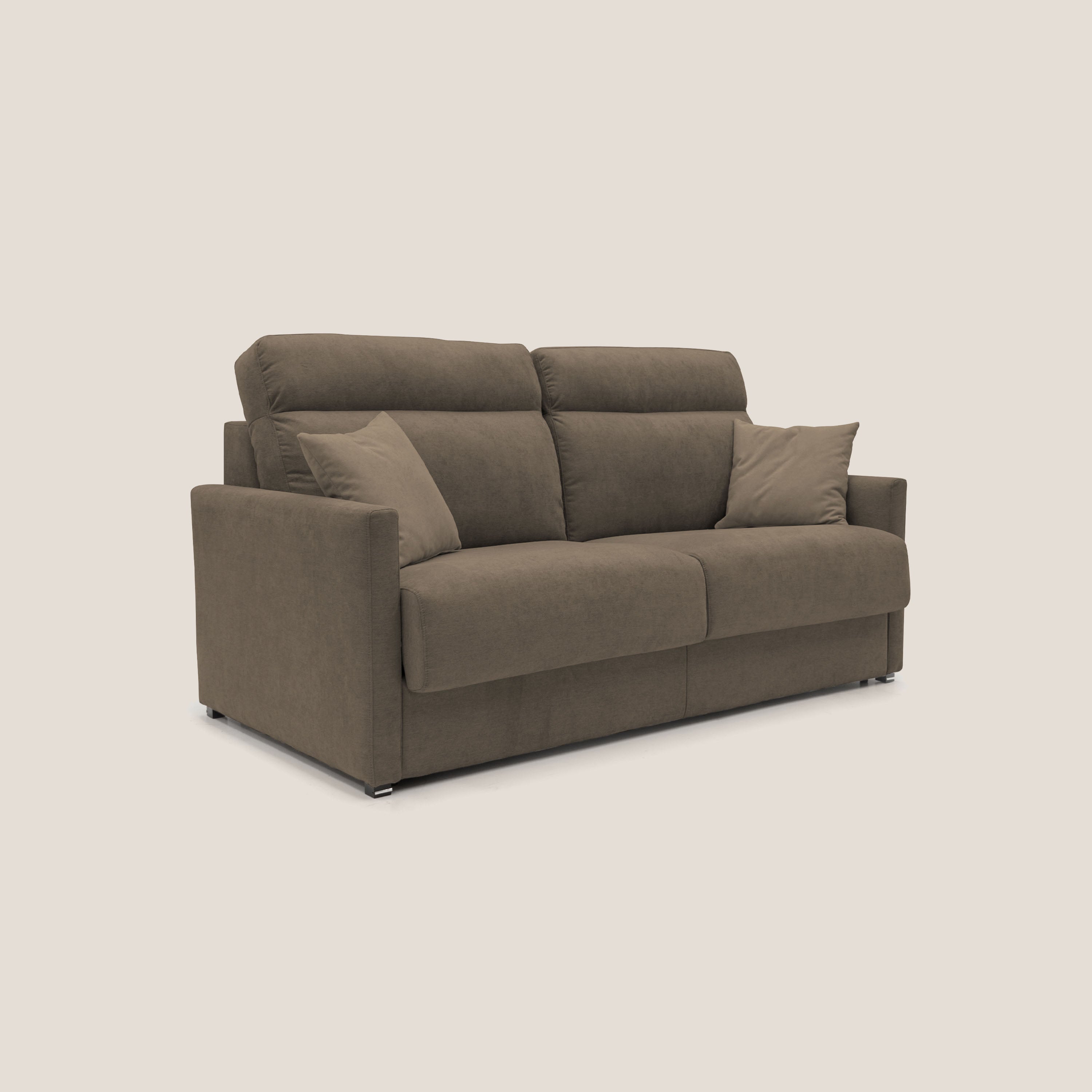 Margot Divano letto matrimoniale con schienale morbido alto in tessuto T02 marrone - divani.store