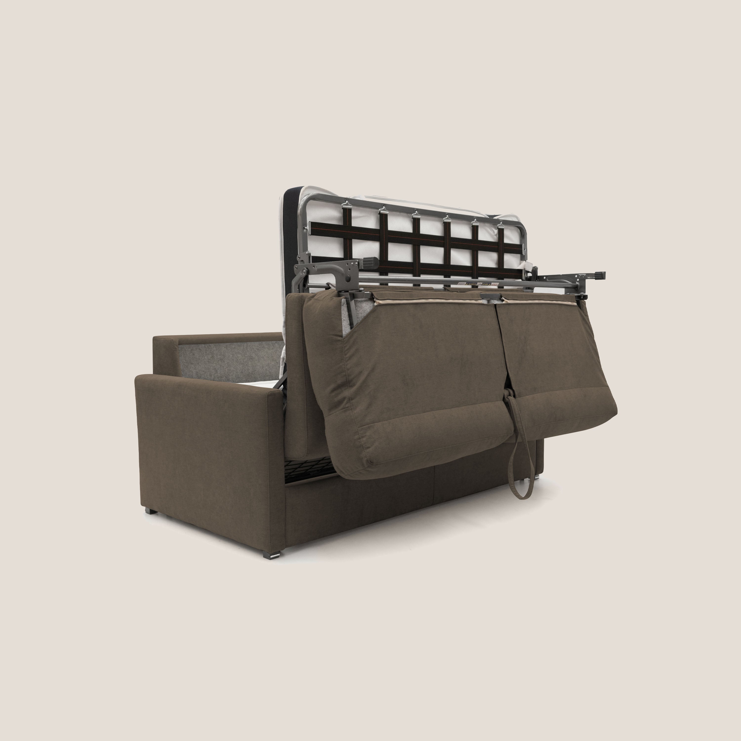 Margot Divano letto matrimoniale con schienale morbido alto in tessuto T02 marrone - divani.store