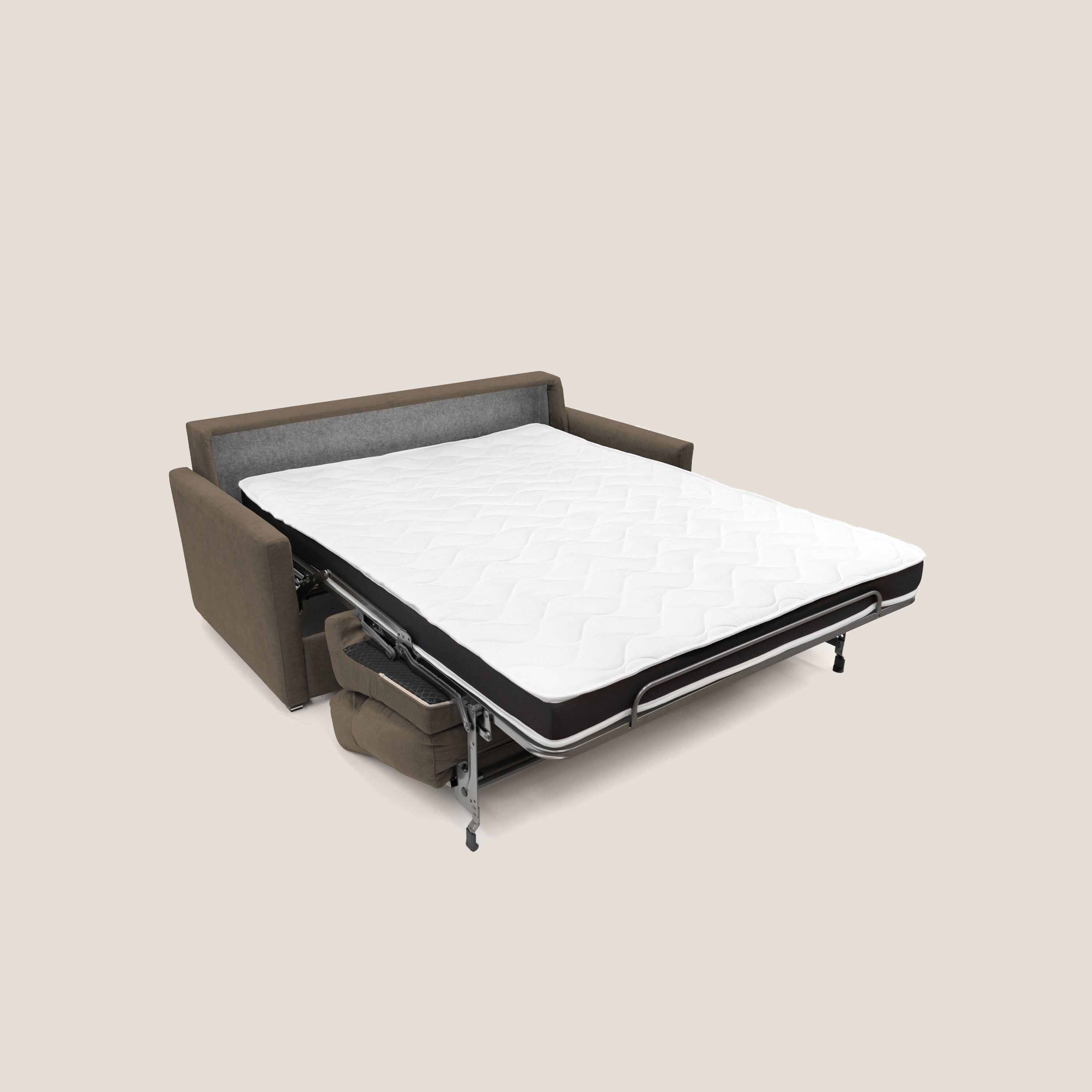 Margot Divano letto matrimoniale con schienale morbido alto in tessuto T02 marrone - divani.store