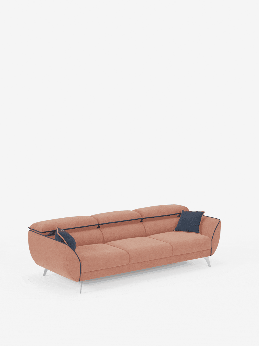 Michelangelo 4 places bicolore - Canapé avec 3 assises coulissantes et têtières réglables en tissu détachable T23