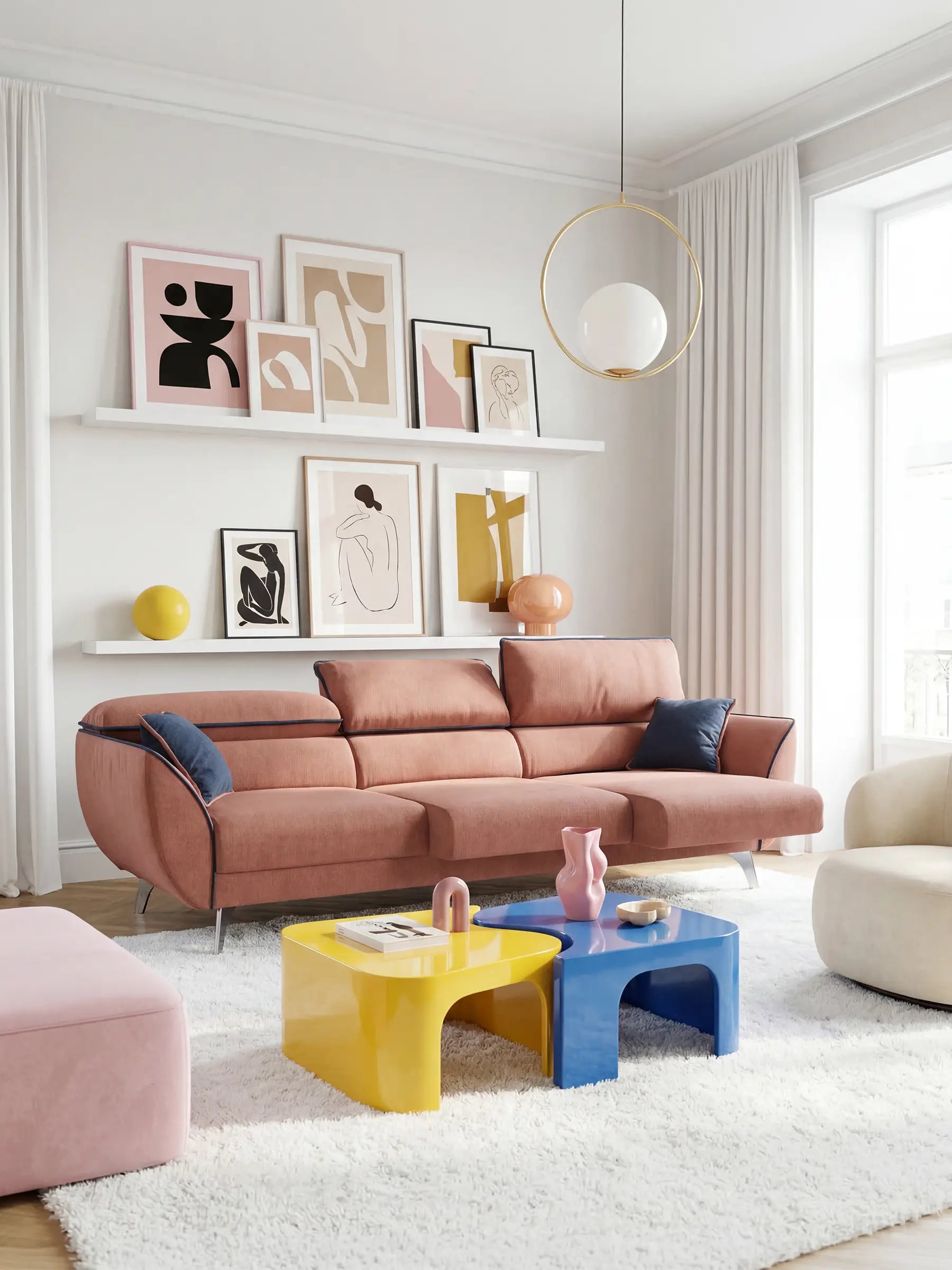 Michelangelo 4 places bicolore - Canapé avec 3 assises coulissantes et têtières réglables en tissu détachable T23