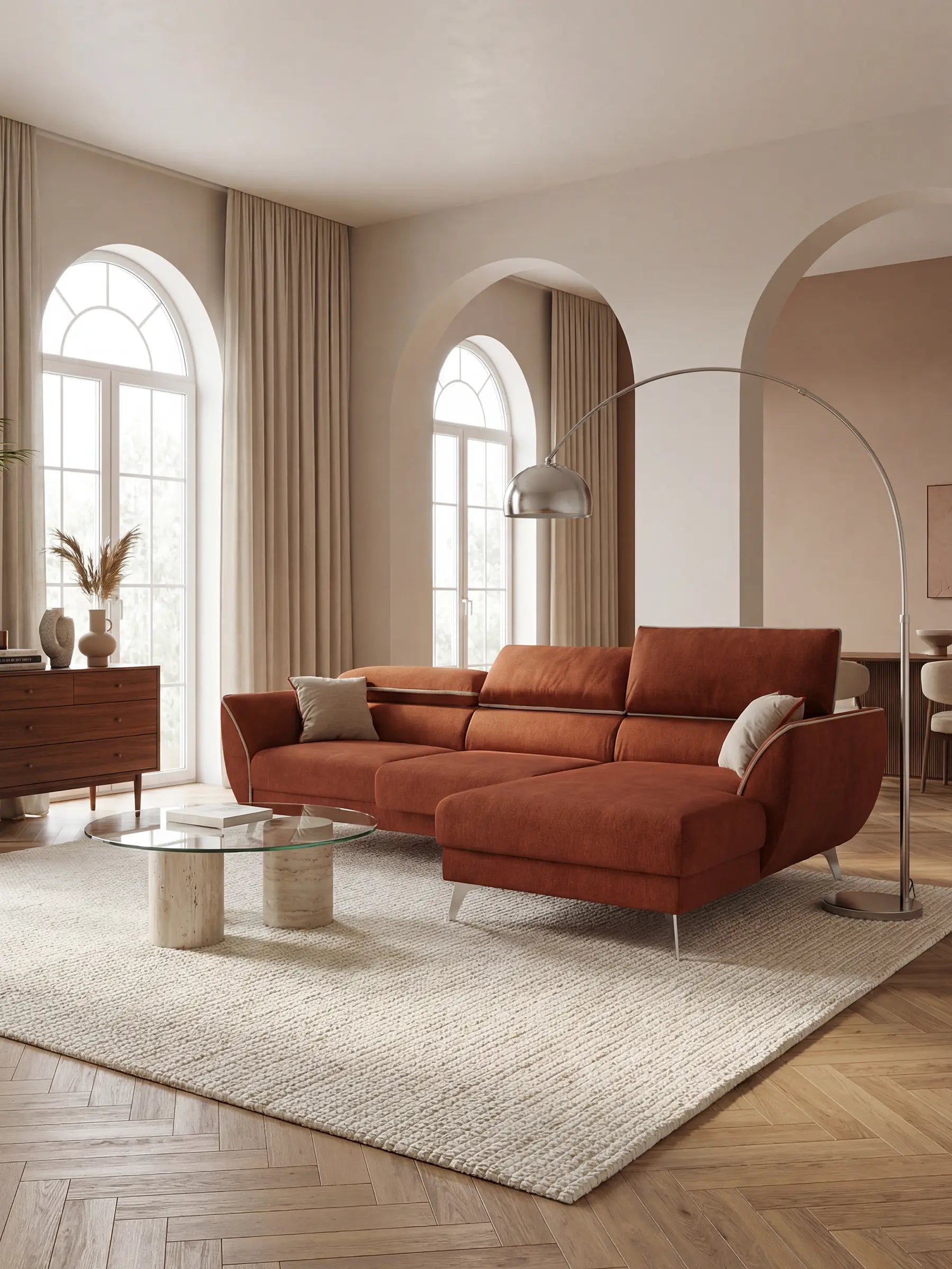 Michelangelo Canapé d'angle bicolore avec chaise longue et assises coulissantes - têtières réglables en tissu détachabale T23