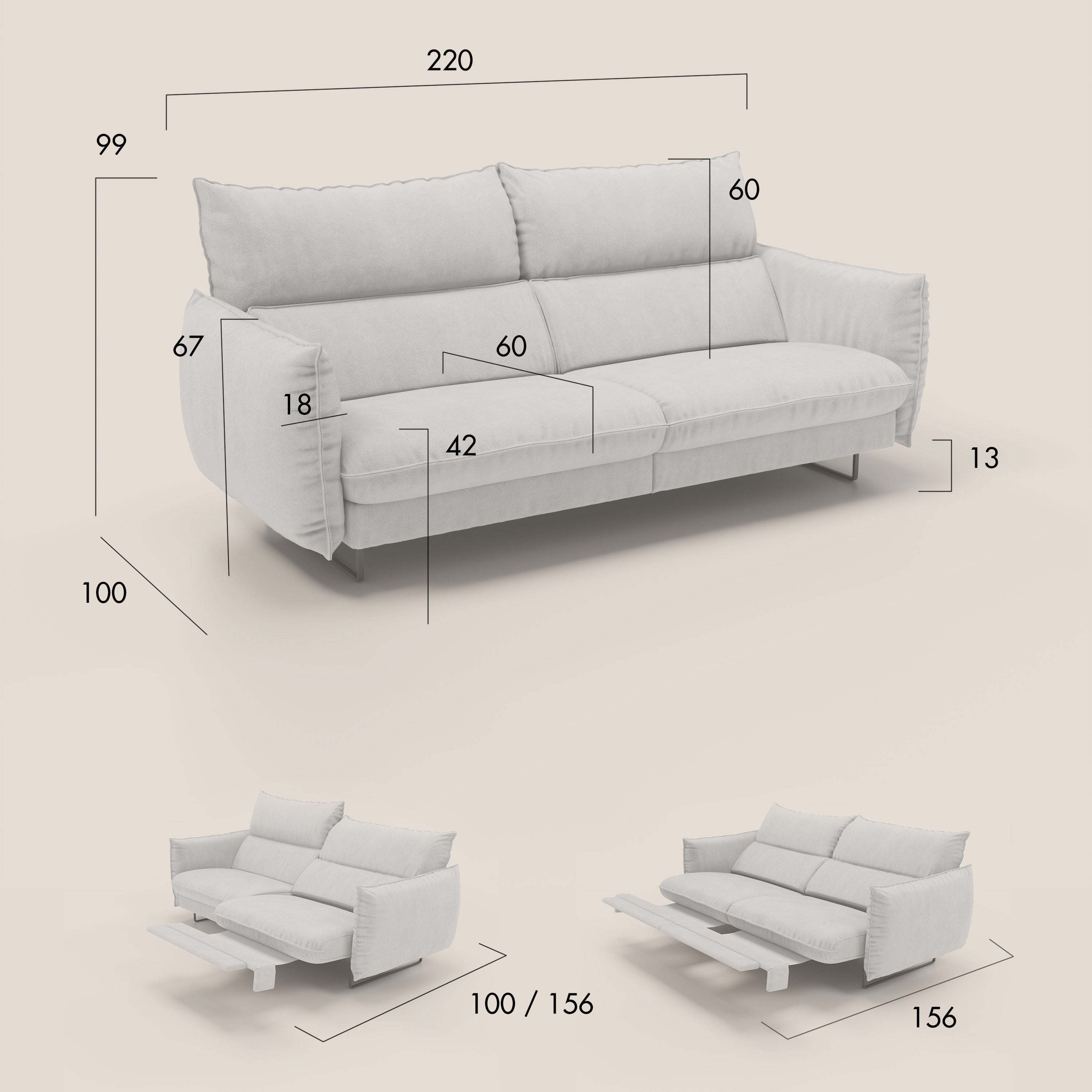 Monamour Divano dal design moderno con opzione relax elettrico in microfibra smacchiabile impermeabile T11 grigio - divani.store