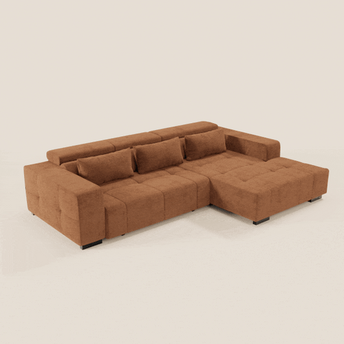 Monarch Divano angolare con penisola e Relax Elettrico per allungamento sedute - Poggiatesta Reclinabili in tessuto morbido smacchiabile T31 - divani.store
