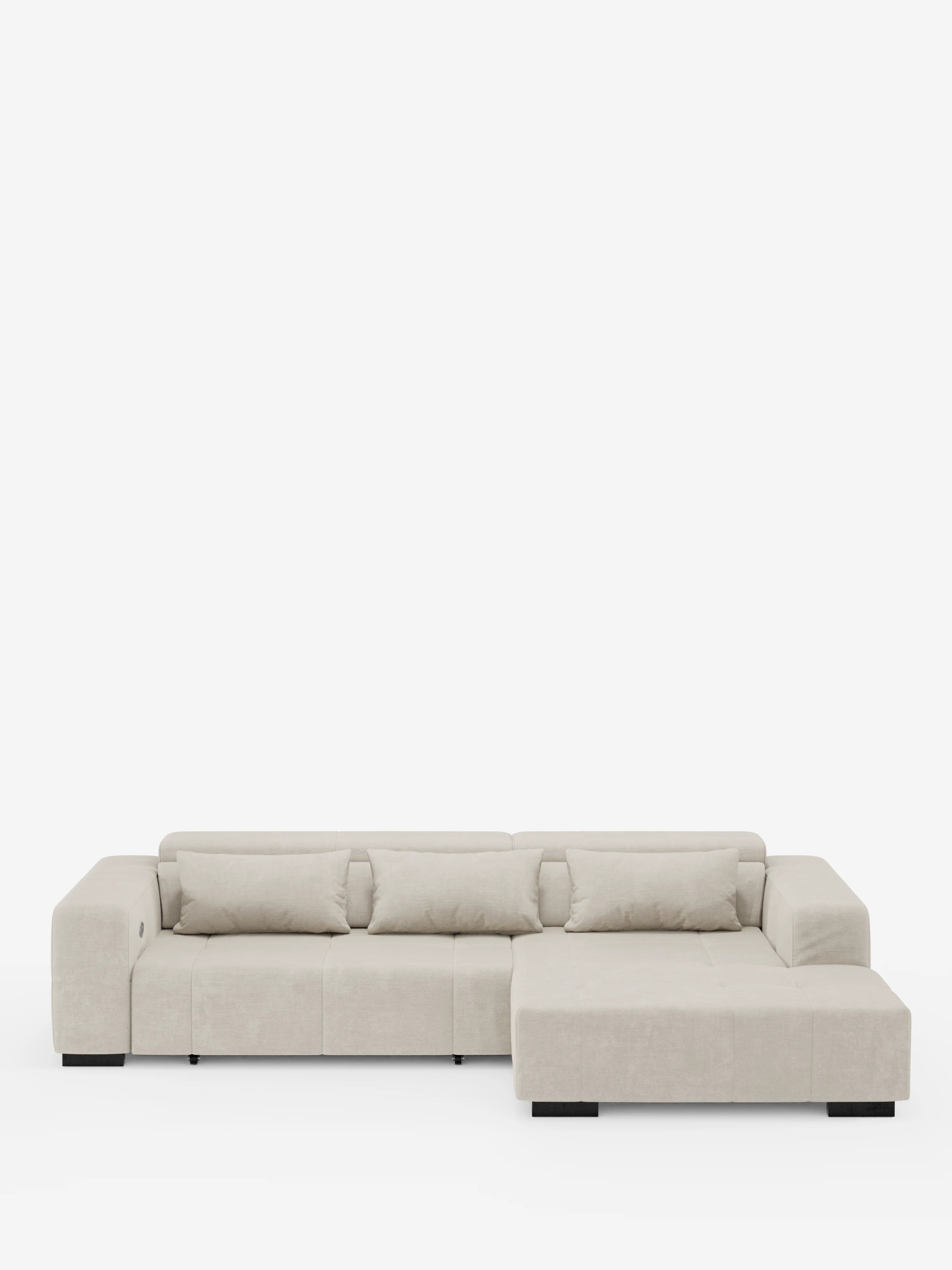 Monarch canapé d’angle avec méridienne et relaxation électrique pour allongement des assises - Appuie-têtes inclinables en tissu doux détachable T31