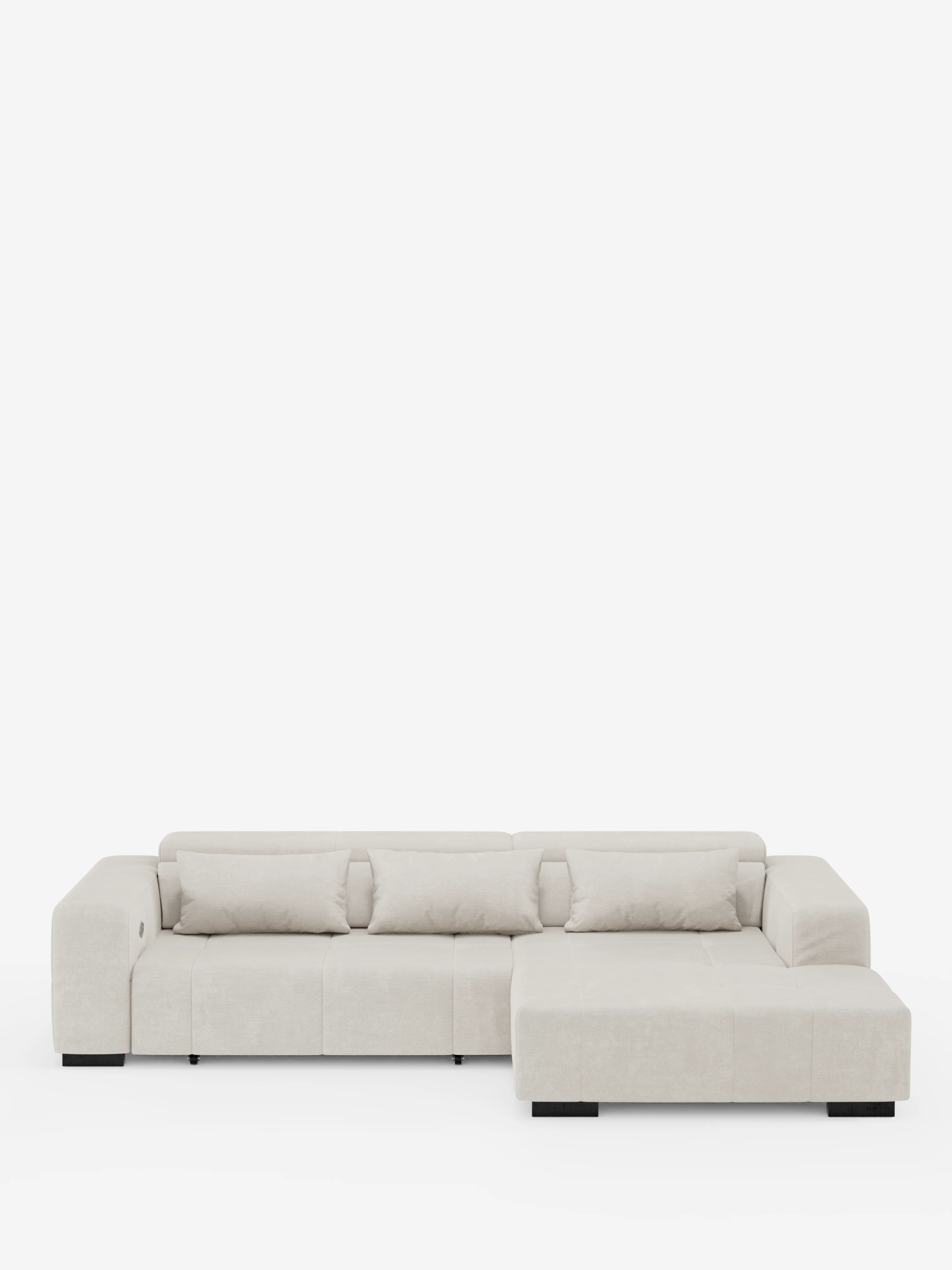 Monarch canapé d’angle avec méridienne et relaxation électrique pour allongement des assises - Appuie-têtes inclinables en tissu doux détachable T31