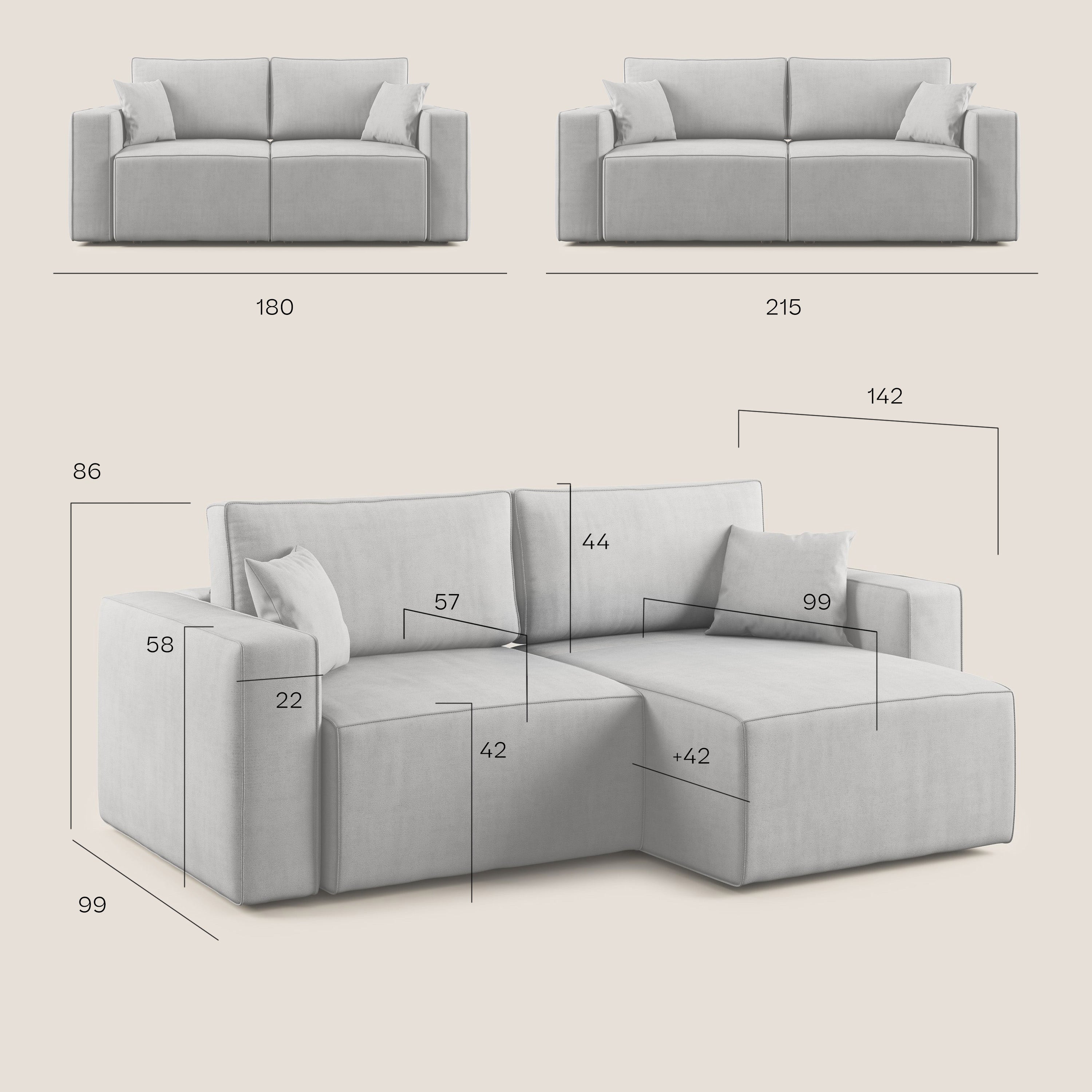 Morfeo divano con sedute estraibili in morbido tessuto impermeabile T02 grigio chiaro - divani.store
