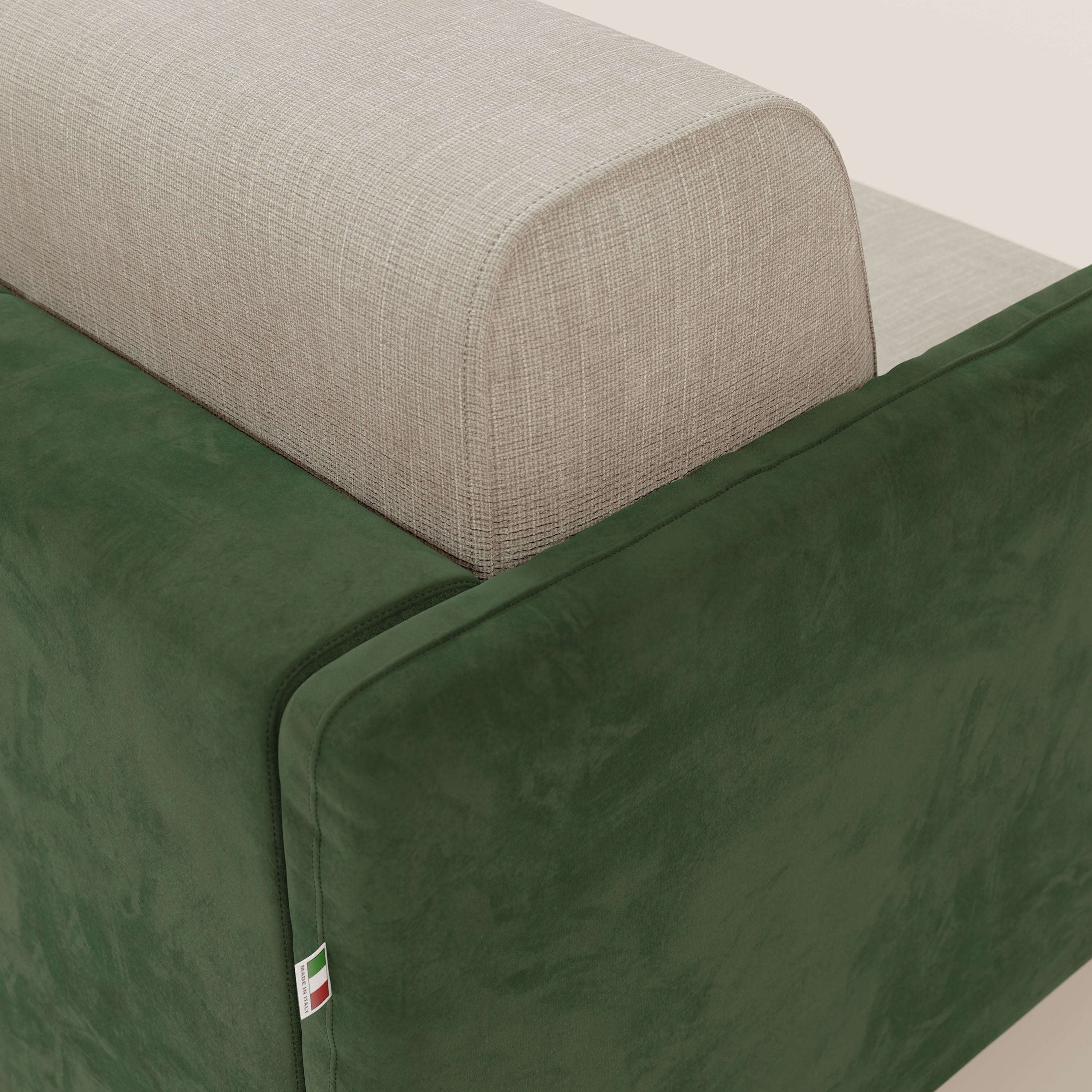 Narciso divano letto angolare con materasso alto 18 cm e penisola contenitore in tessuto bicolore impermeabile T11 e T06 - divani.store