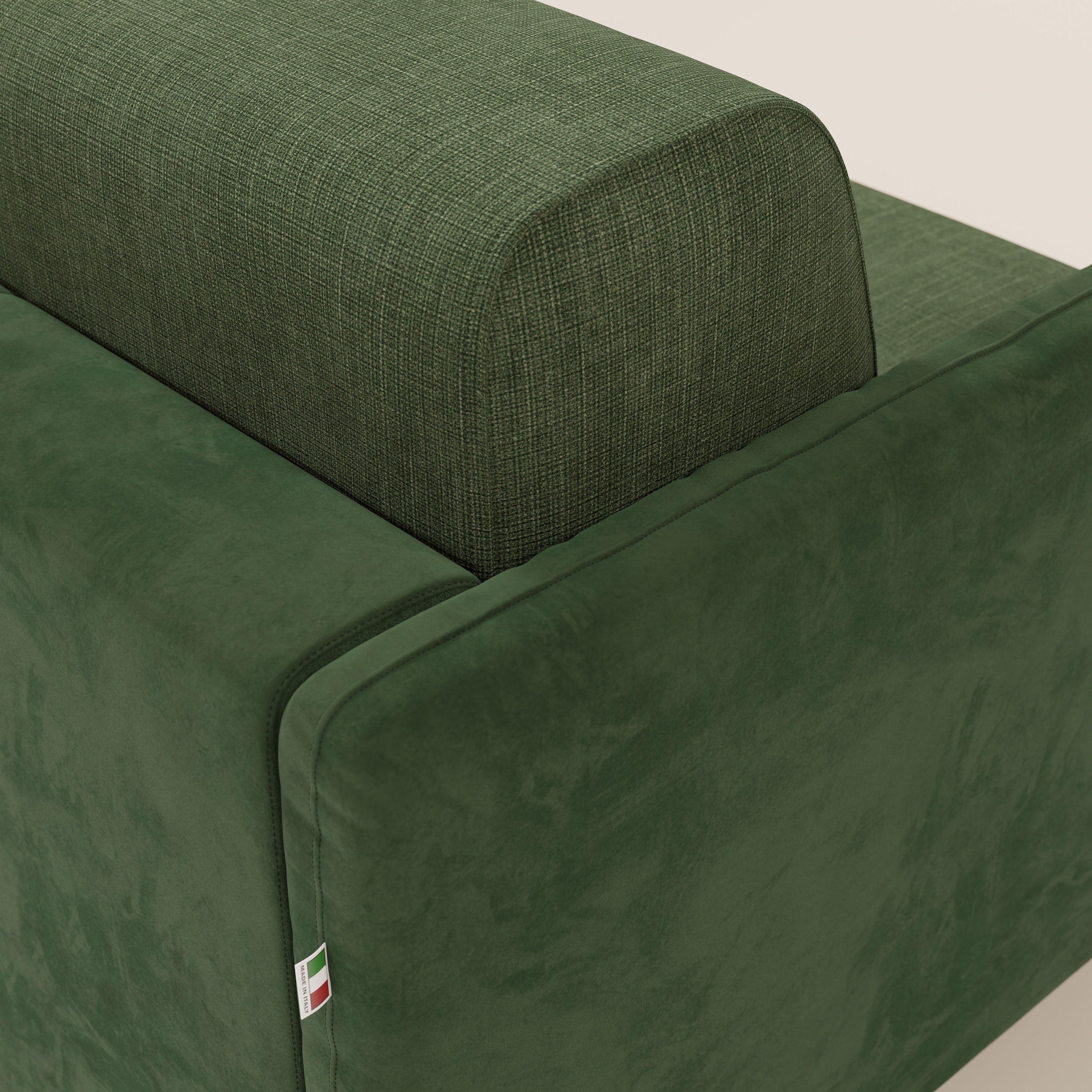 Narciso divano letto angolare con materasso alto 18 cm e penisola contenitore in tessuto bicolore impermeabile T11 e T06 - divani.store