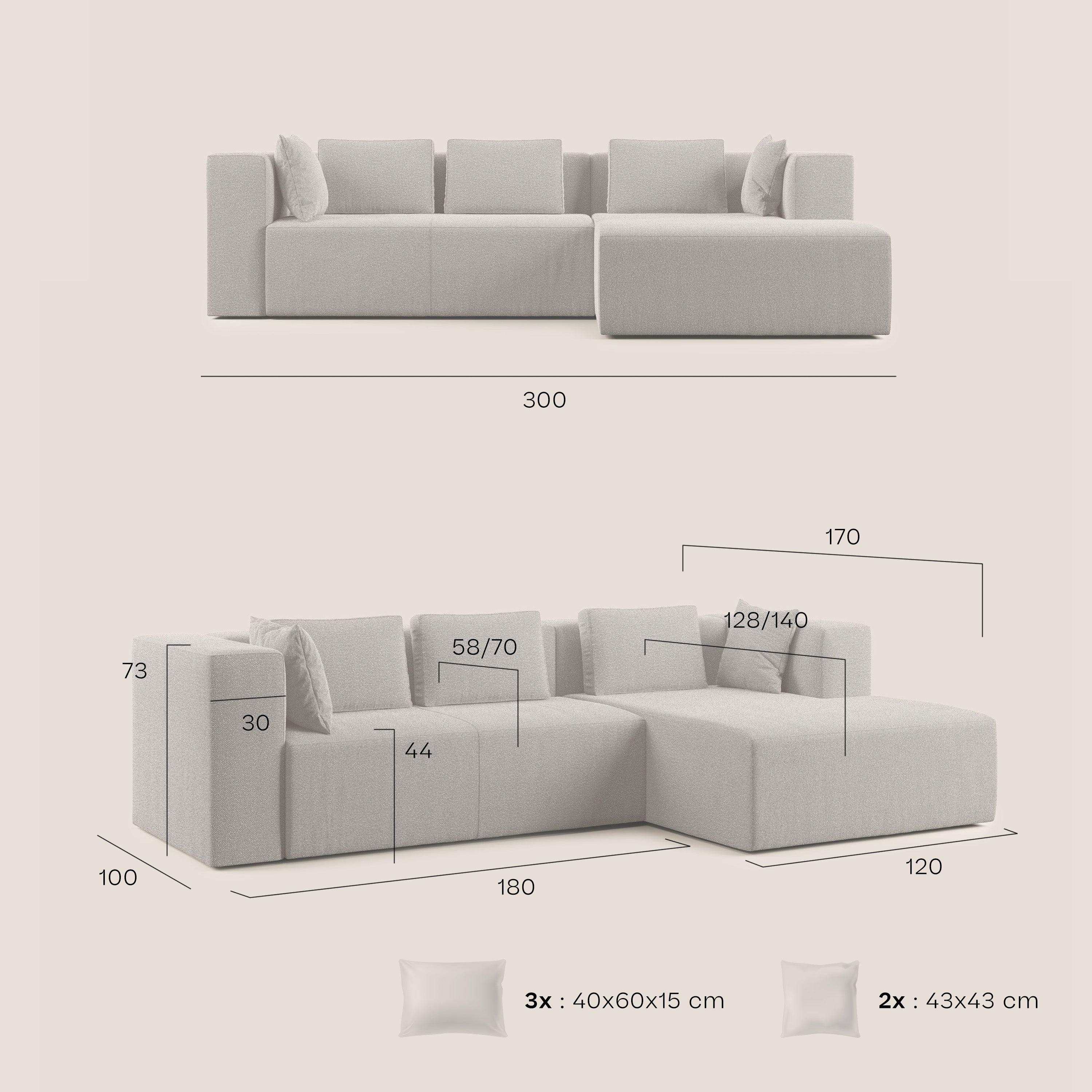Nettuno divano angolare componibile in morbido tessuto bouclè T07 blu - divani.store