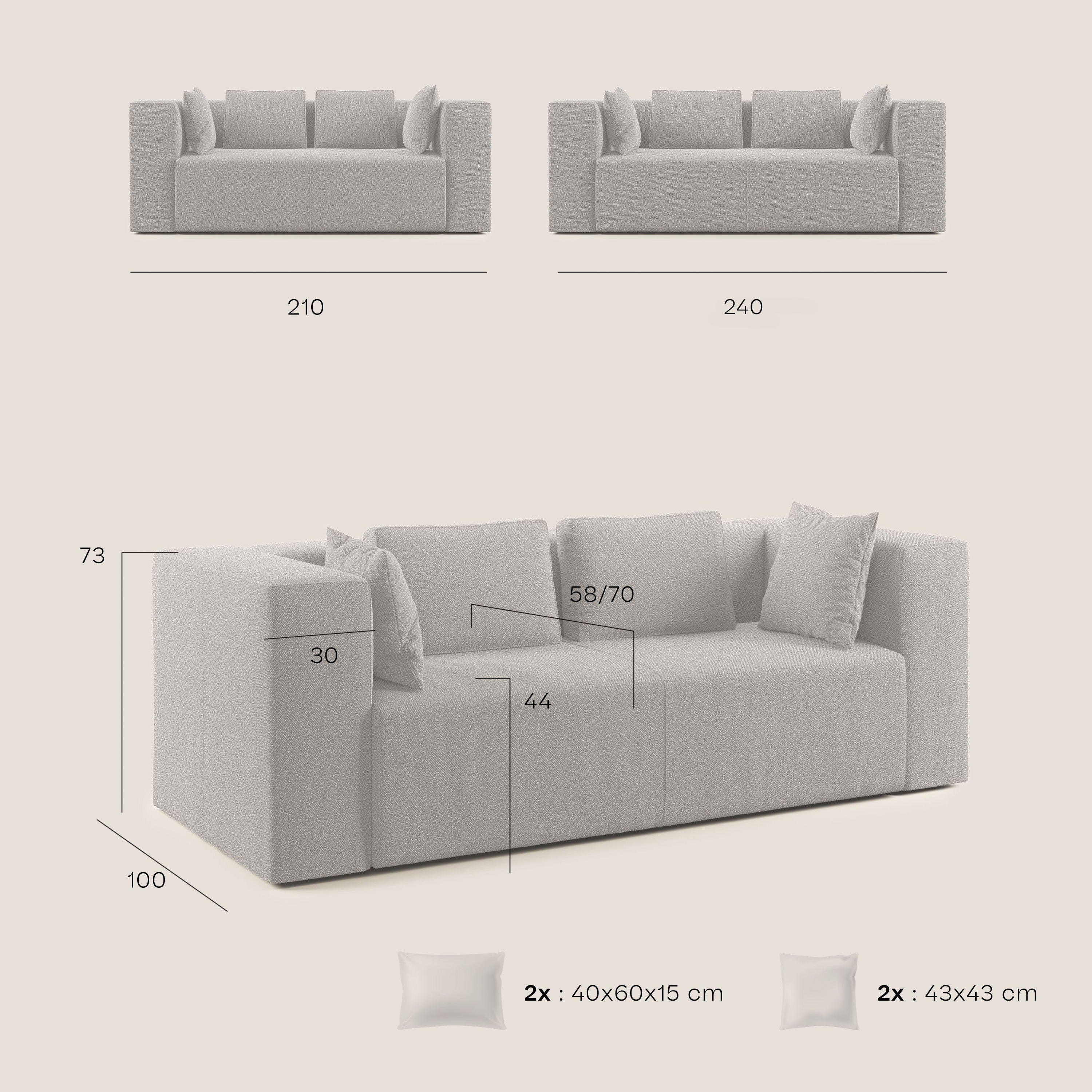Nettuno divano moderno componibile in morbido tessuto bouclè T07 beige - divani.store