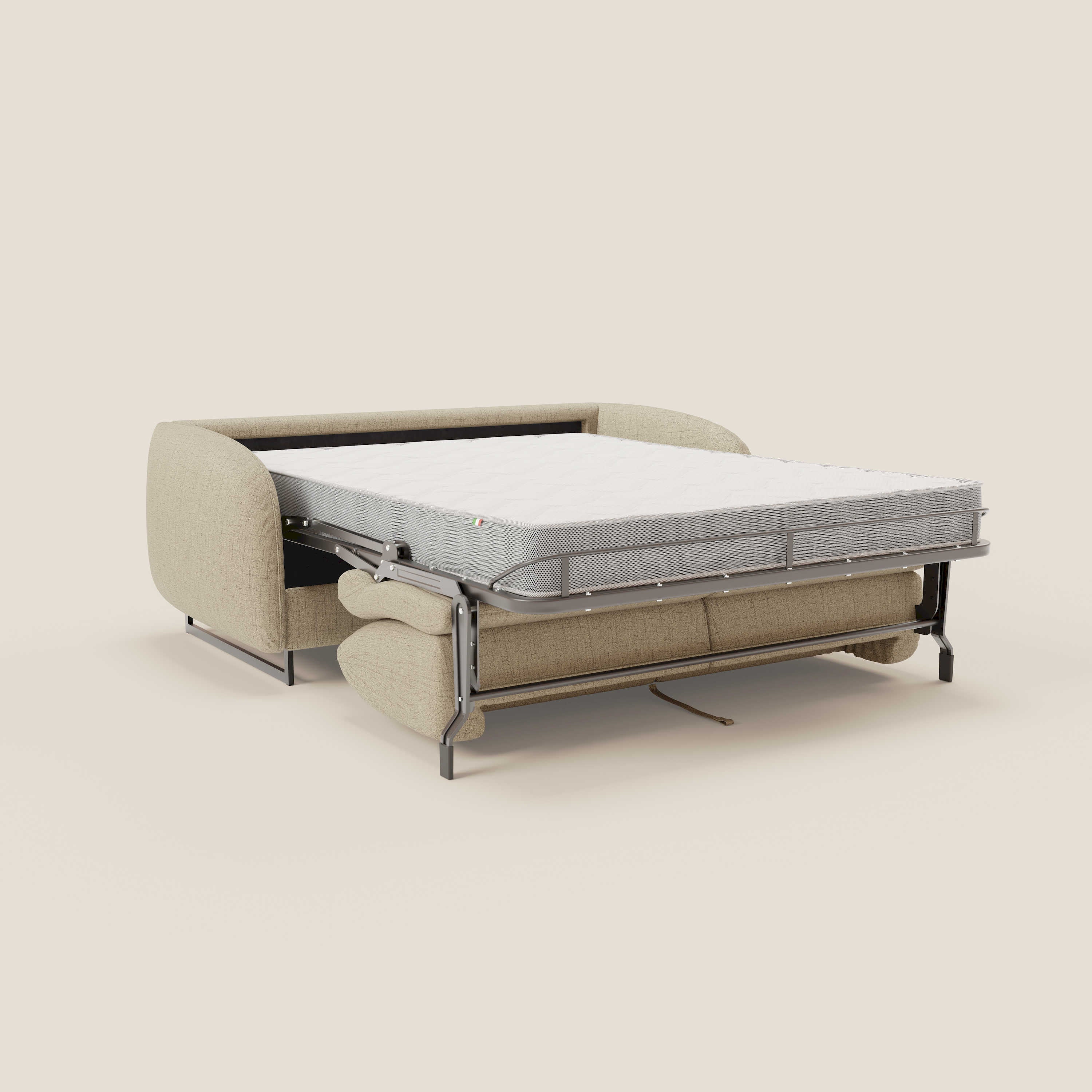 Ninfea divano letto Design Morbido con Piedini alti in Metallo e Materasso H18 cm in tessuto impermeabile T03 - divani.store