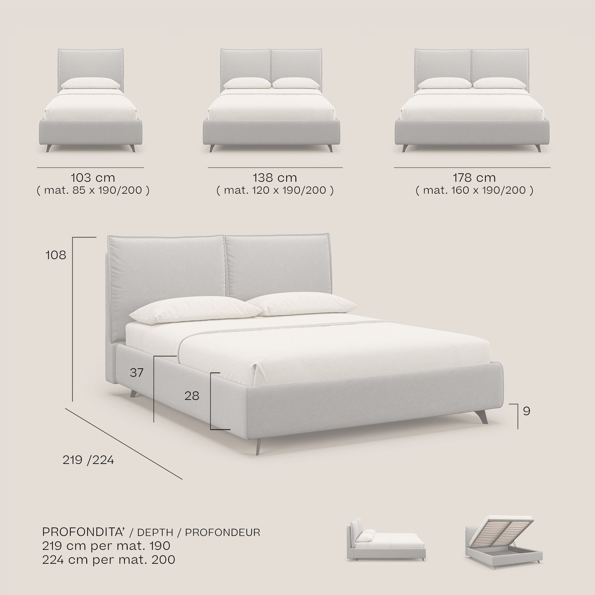 Nives letto imbottito contenitore sfoderabile in microfibra velluto impermeabile T09 rosso - divani.store