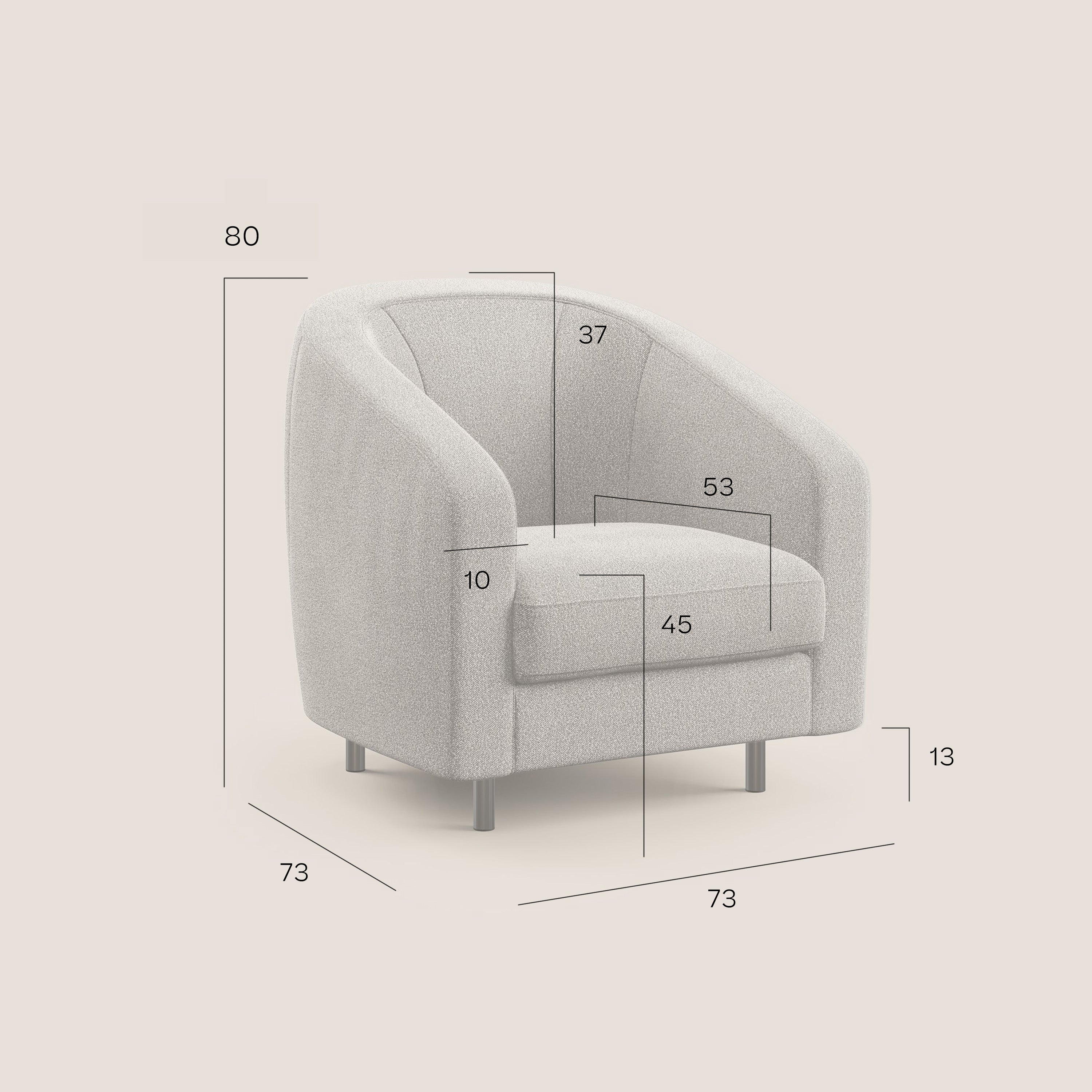 Pandora Poltroncina in tessuto morbido impermeabile T02 grigio chiaro - divani.store