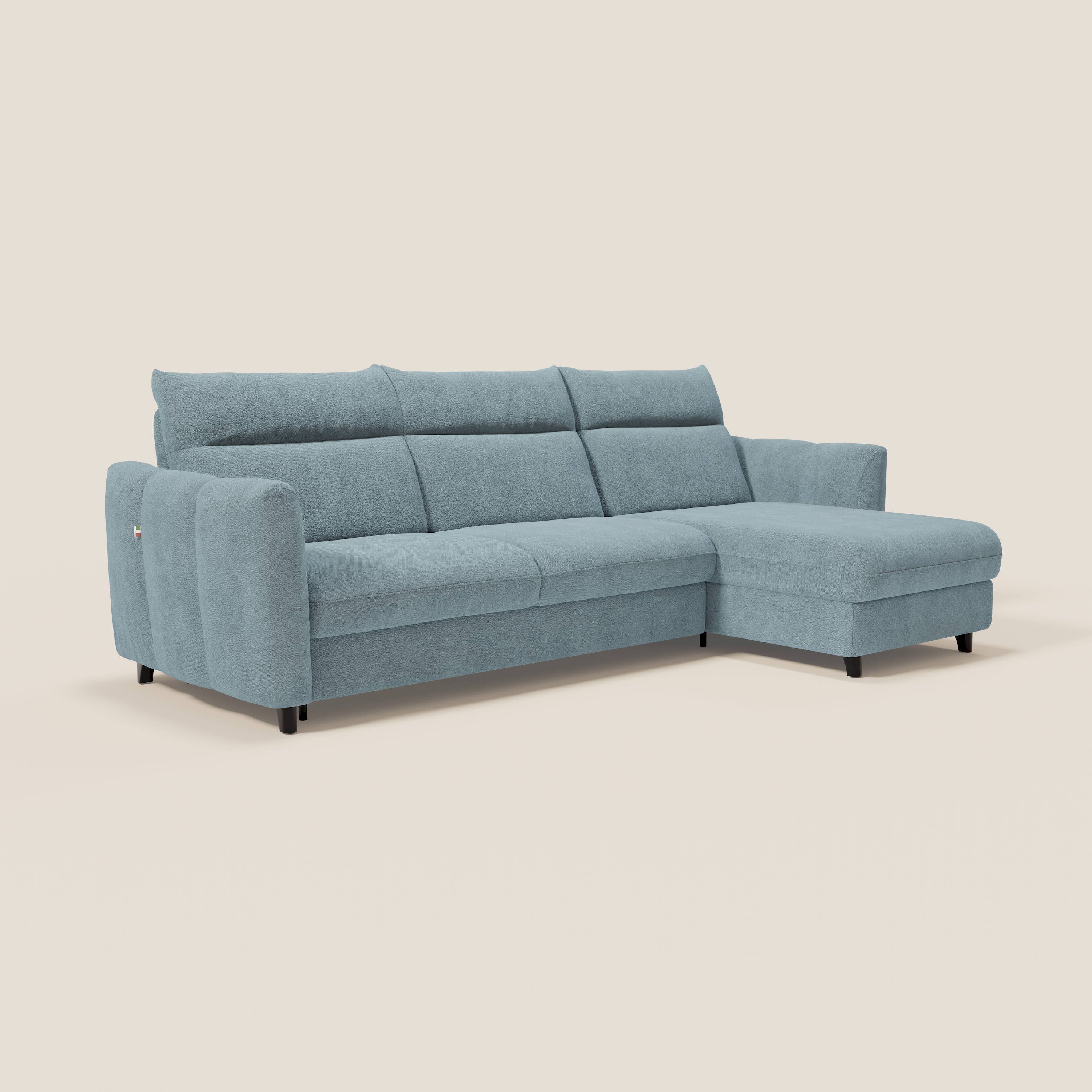 Peonia divano letto angolare con Penisola Contenitore - Materasso H18 cm in Bouclé Impermeabile T07 - divani.store