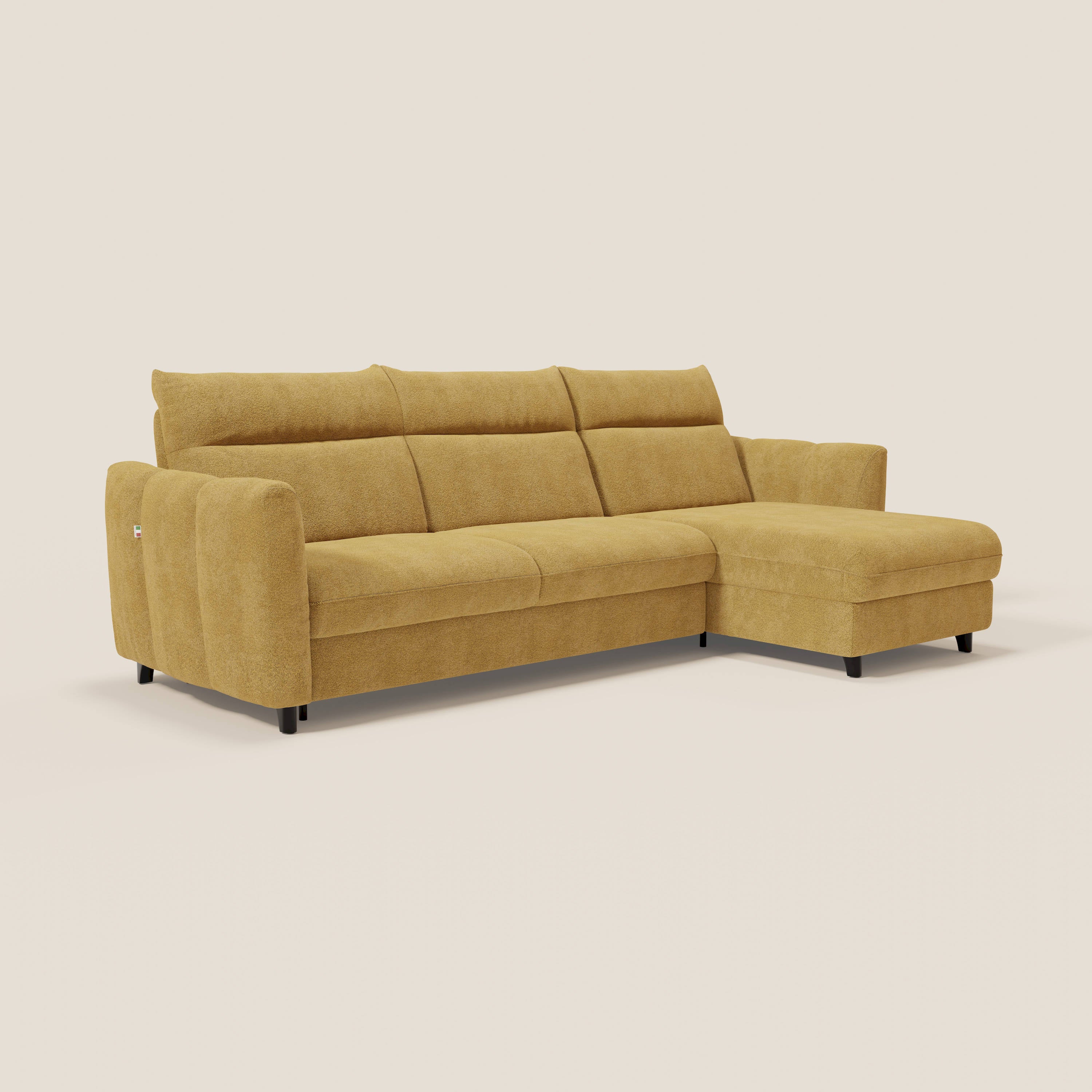 Peonia divano letto angolare con Penisola Contenitore - Materasso H18 cm in Bouclé Impermeabile T07 - divani.store