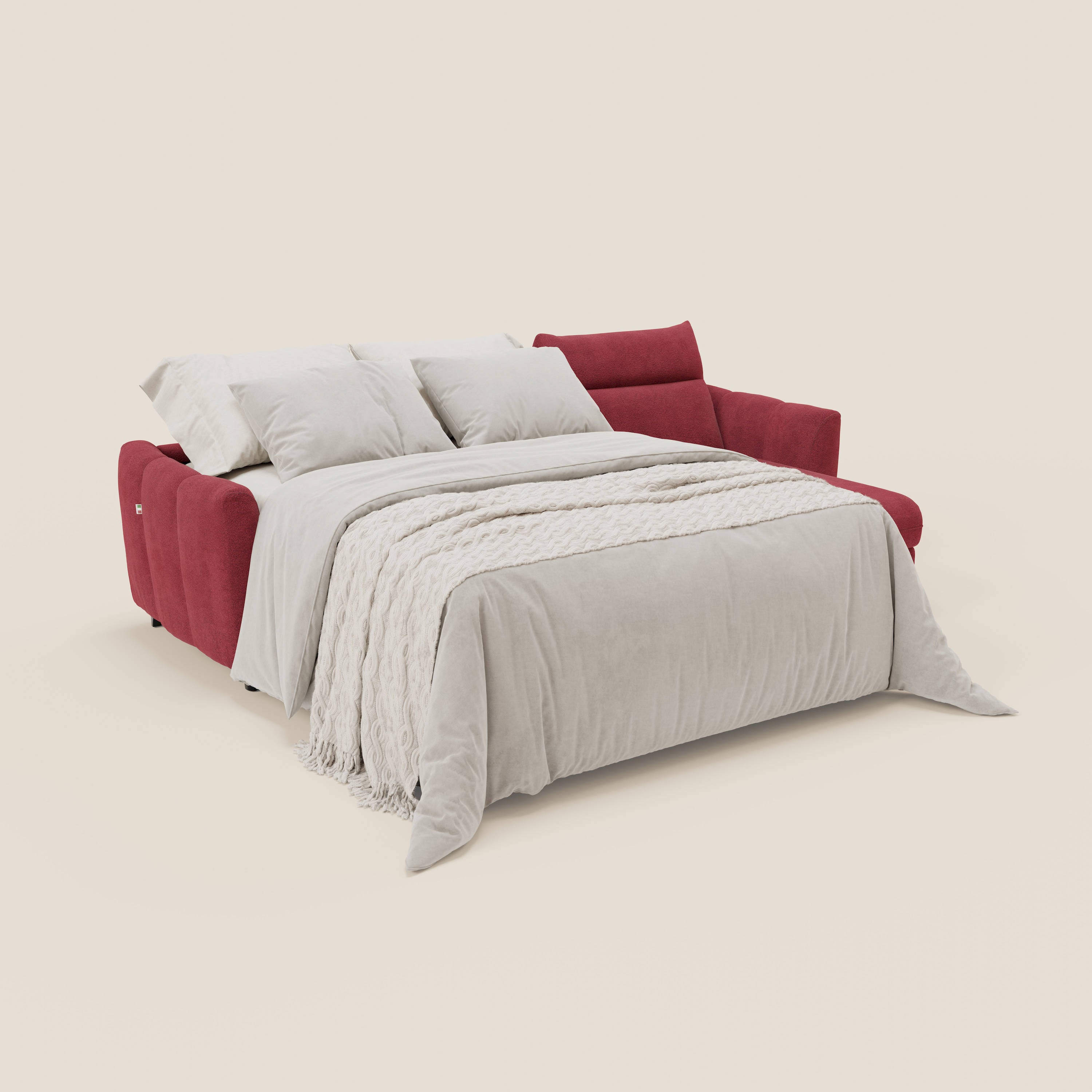 Peonia divano letto angolare con Penisola Contenitore - Materasso H18 cm in Bouclé Impermeabile T07 - divani.store