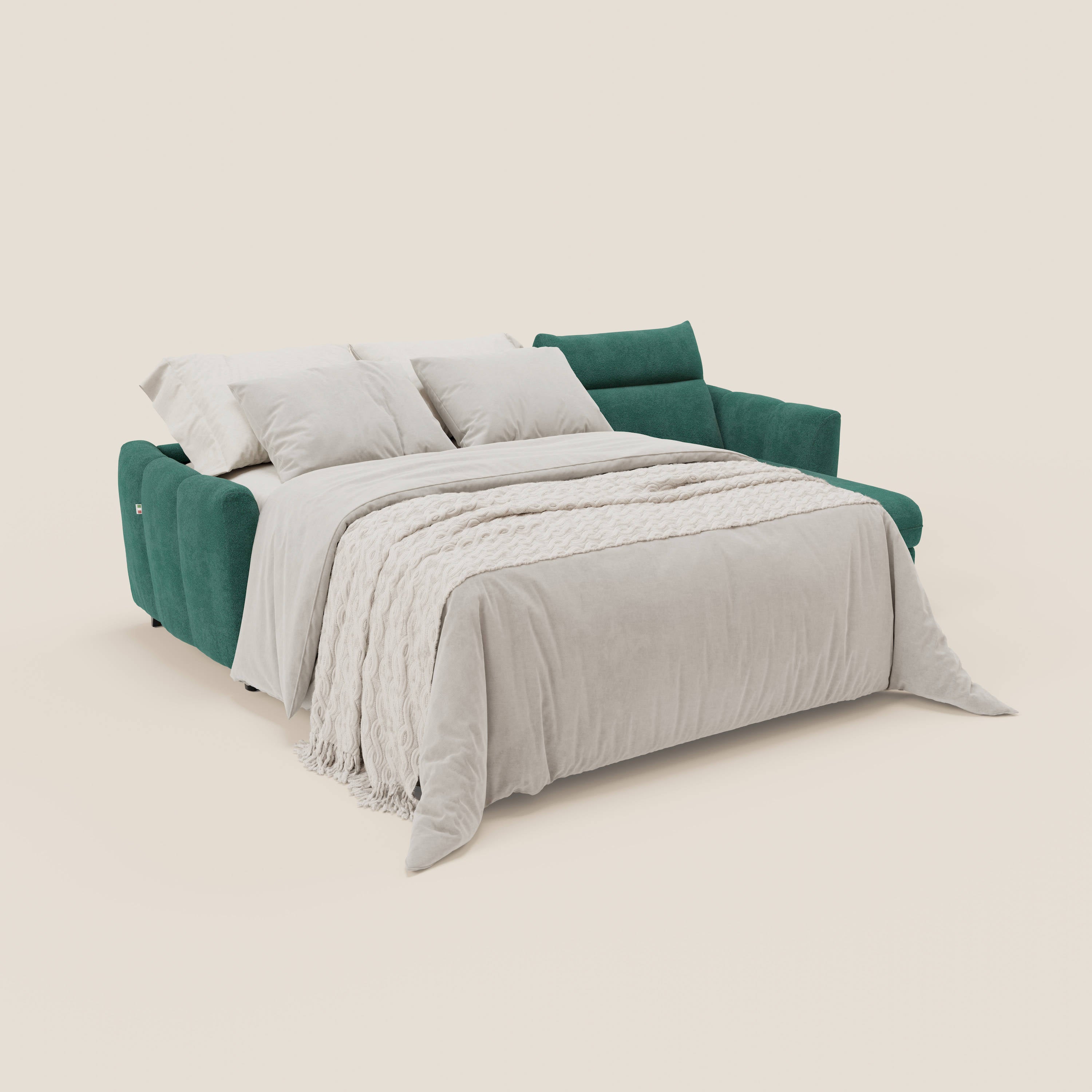 Peonia divano letto angolare con Penisola Contenitore - Materasso H18 cm in Bouclé Impermeabile T07 - divani.store