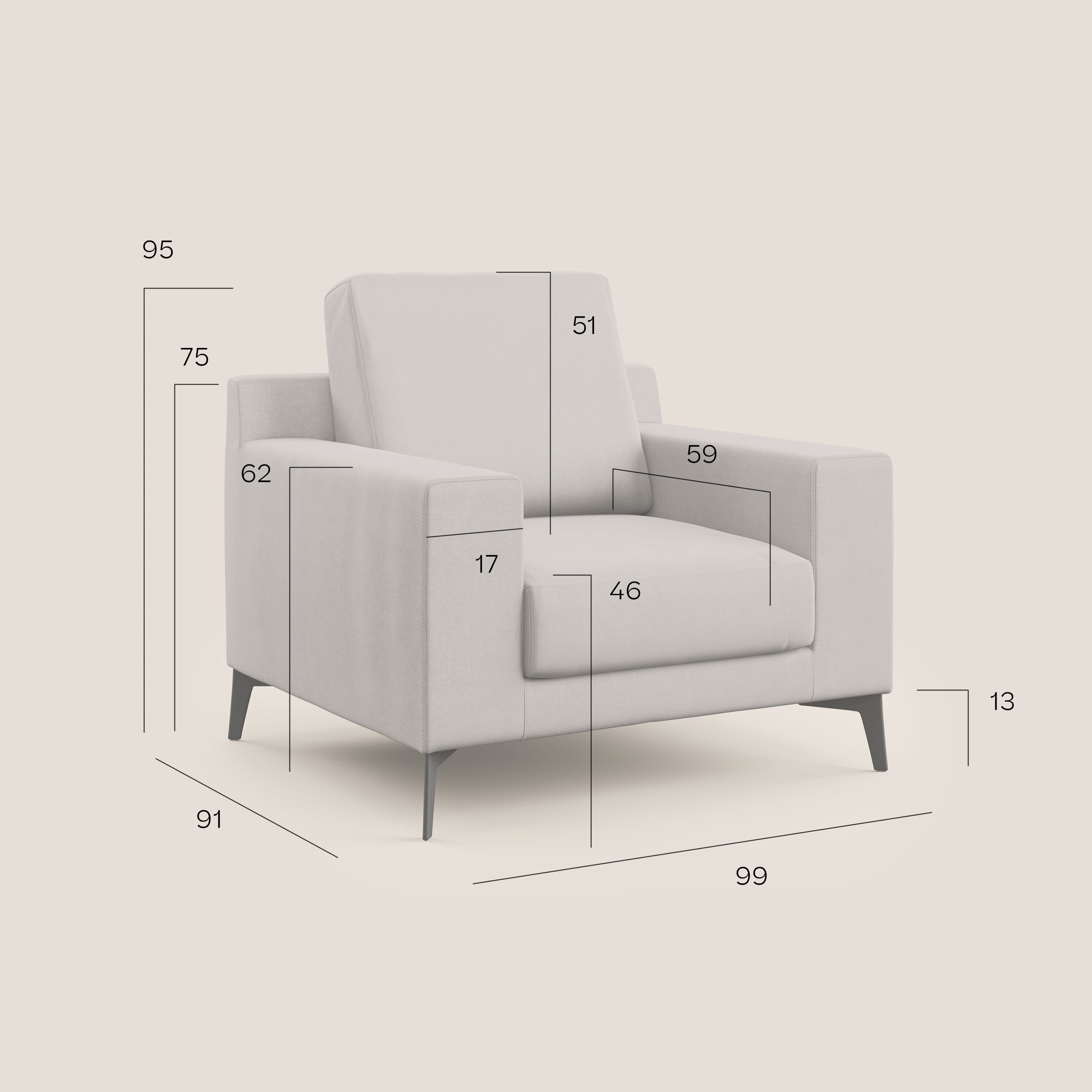 Prestige poltroncina moderna in microfibra smacchiabile T11 panna - divani.store