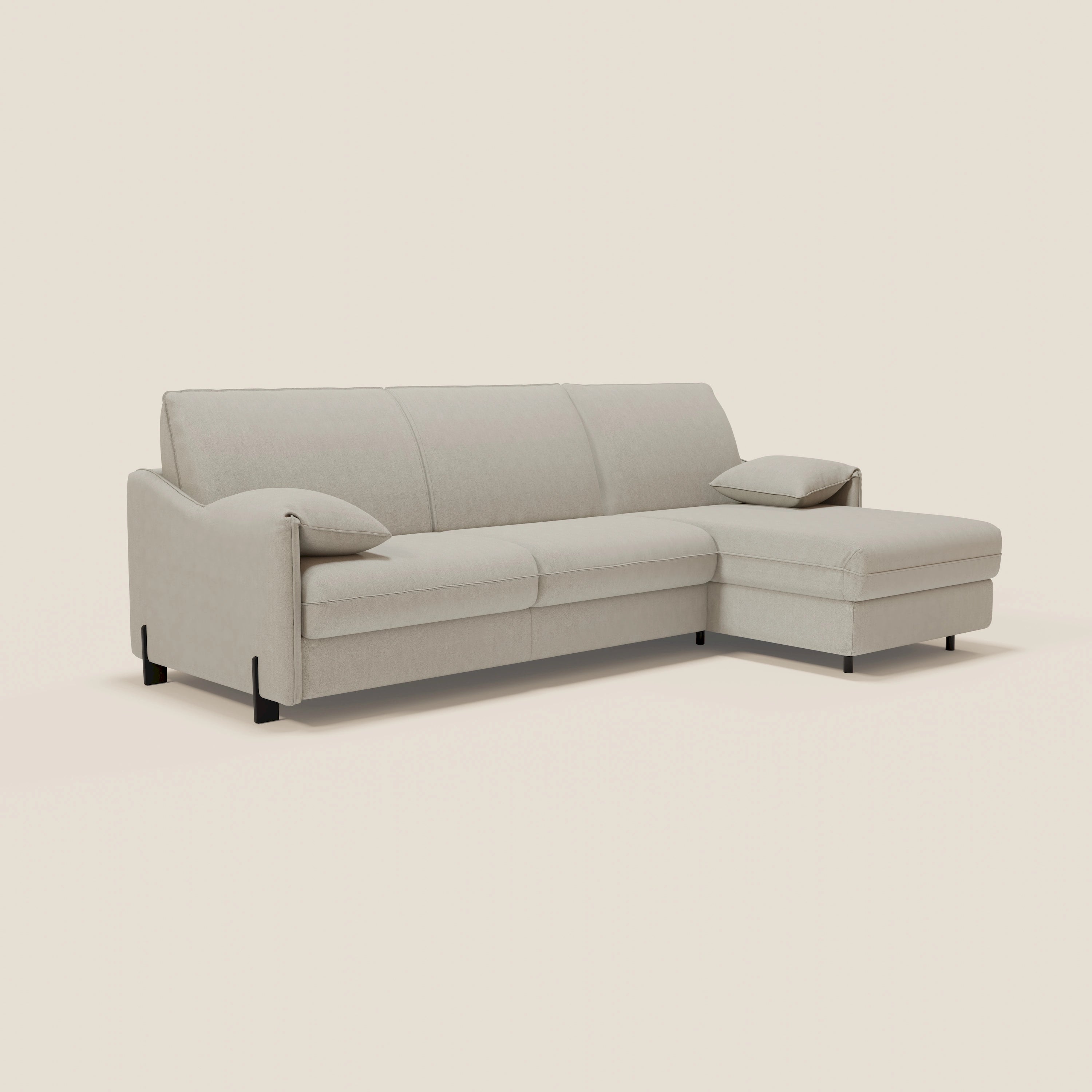 Primula divano letto angolare con materasso H18 cm - penisola contenitore in tessuto smacchiabile T05 - divani.store
